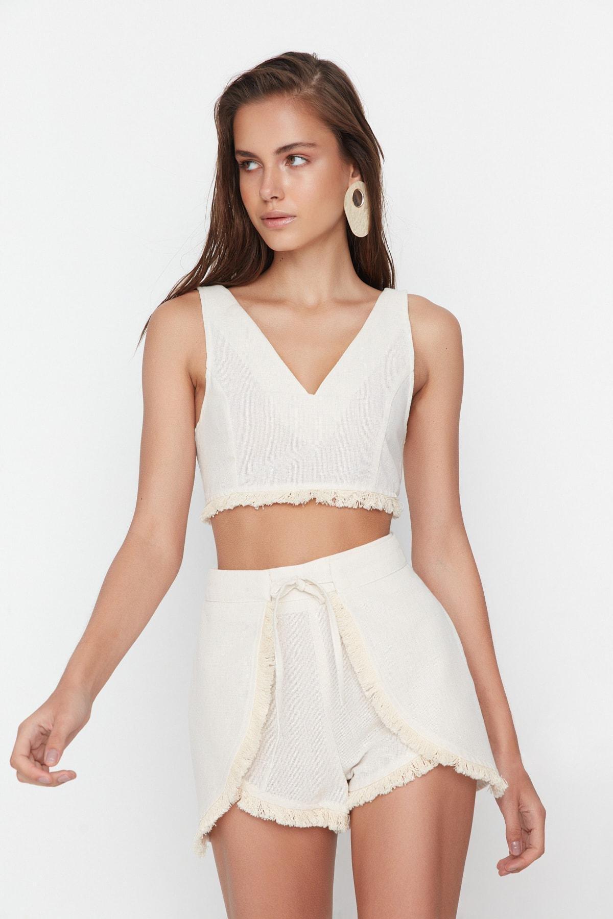 Beige V-Neck Co-Ord Set, , large image number 3