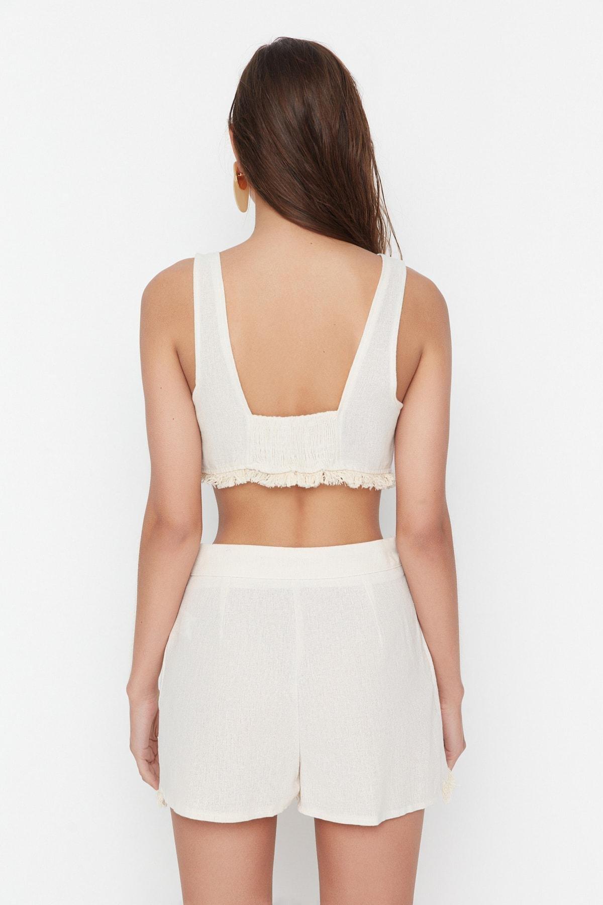 Beige V-Neck Co-Ord Set, , large image number 4