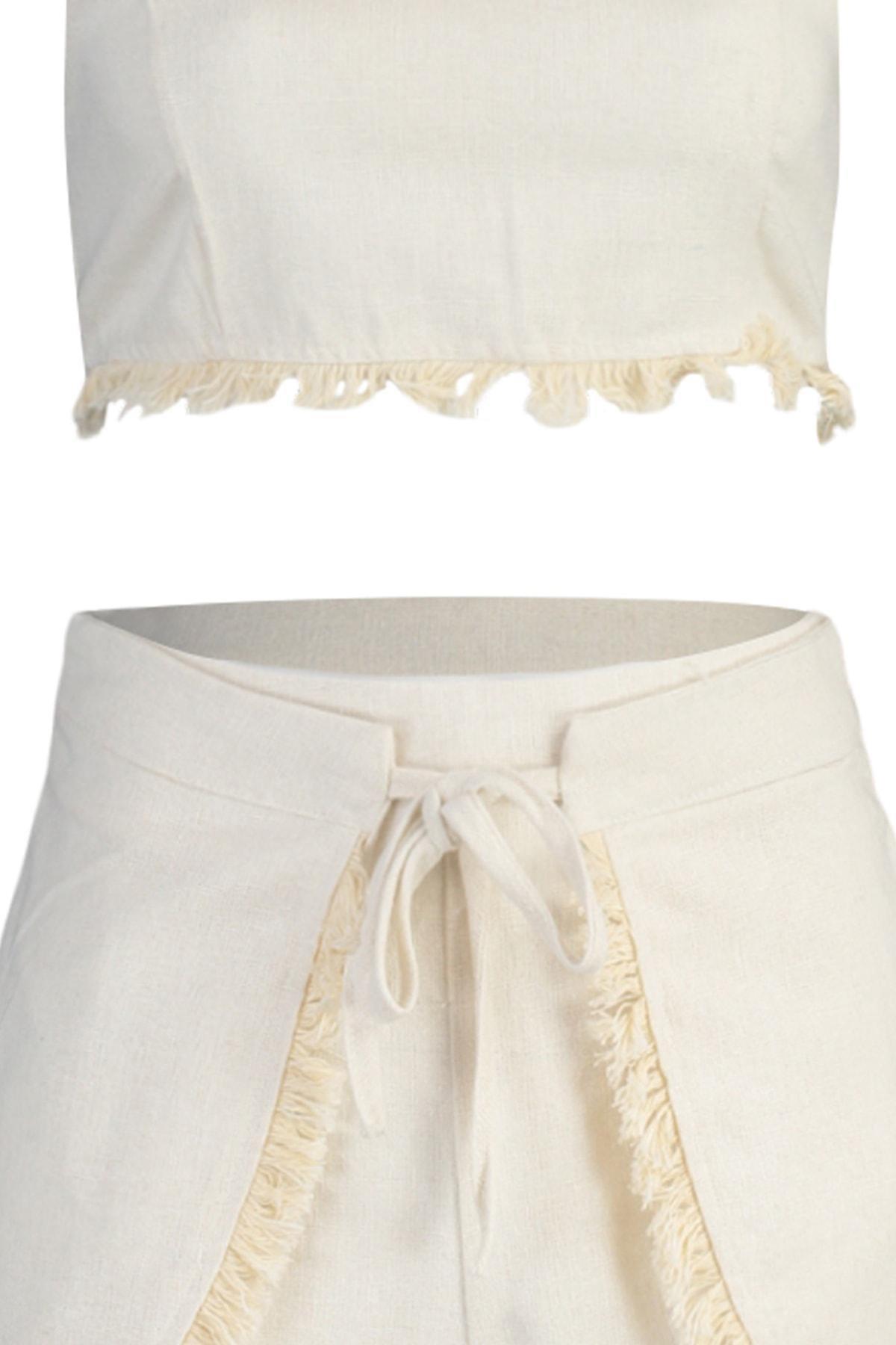 Beige V-Neck Co-Ord Set, , large image number 6