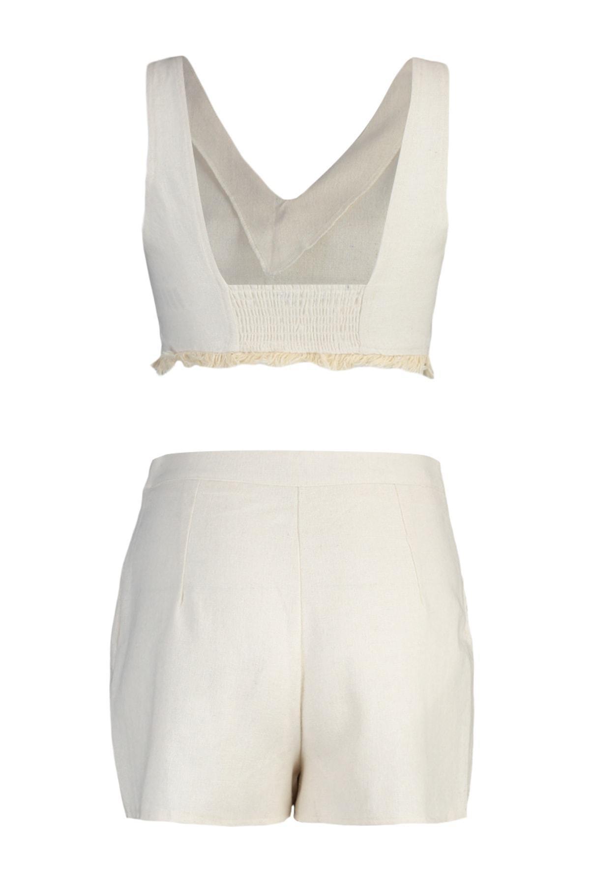 Beige V-Neck Co-Ord Set, , large image number 7