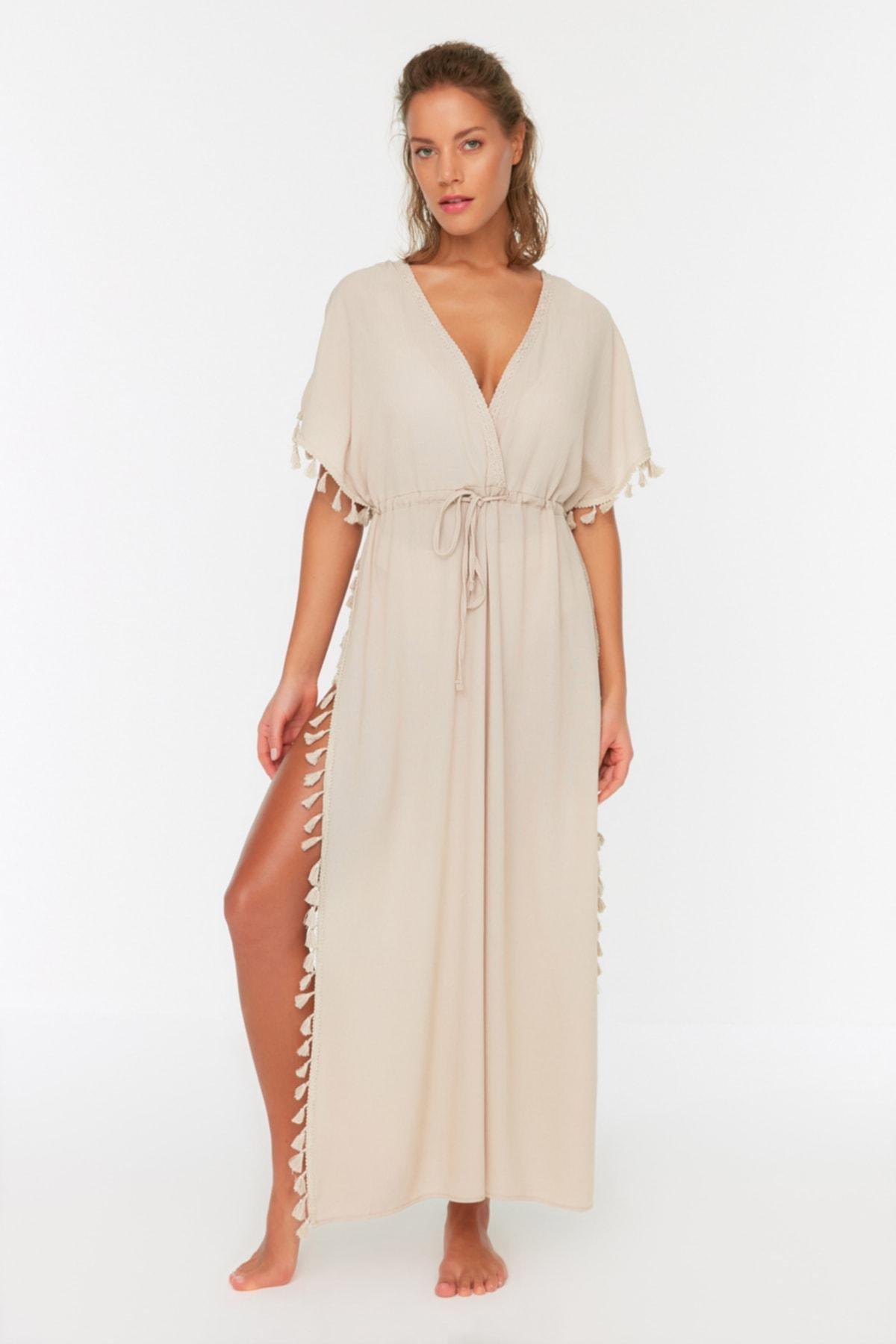 Beige A-Line Beach Dress, Ecru, large image number 0