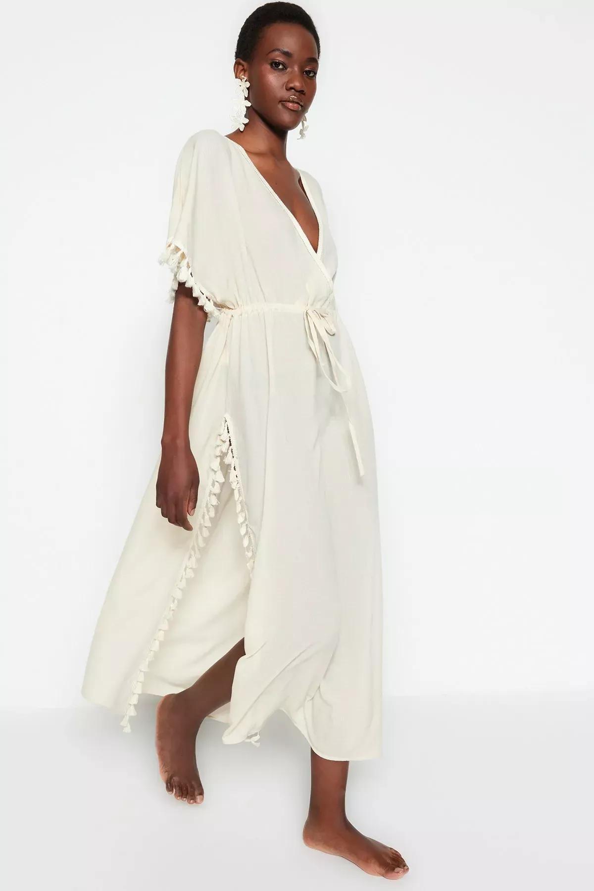 Beige A-Line Beach Dress, Ecru, large image number 1