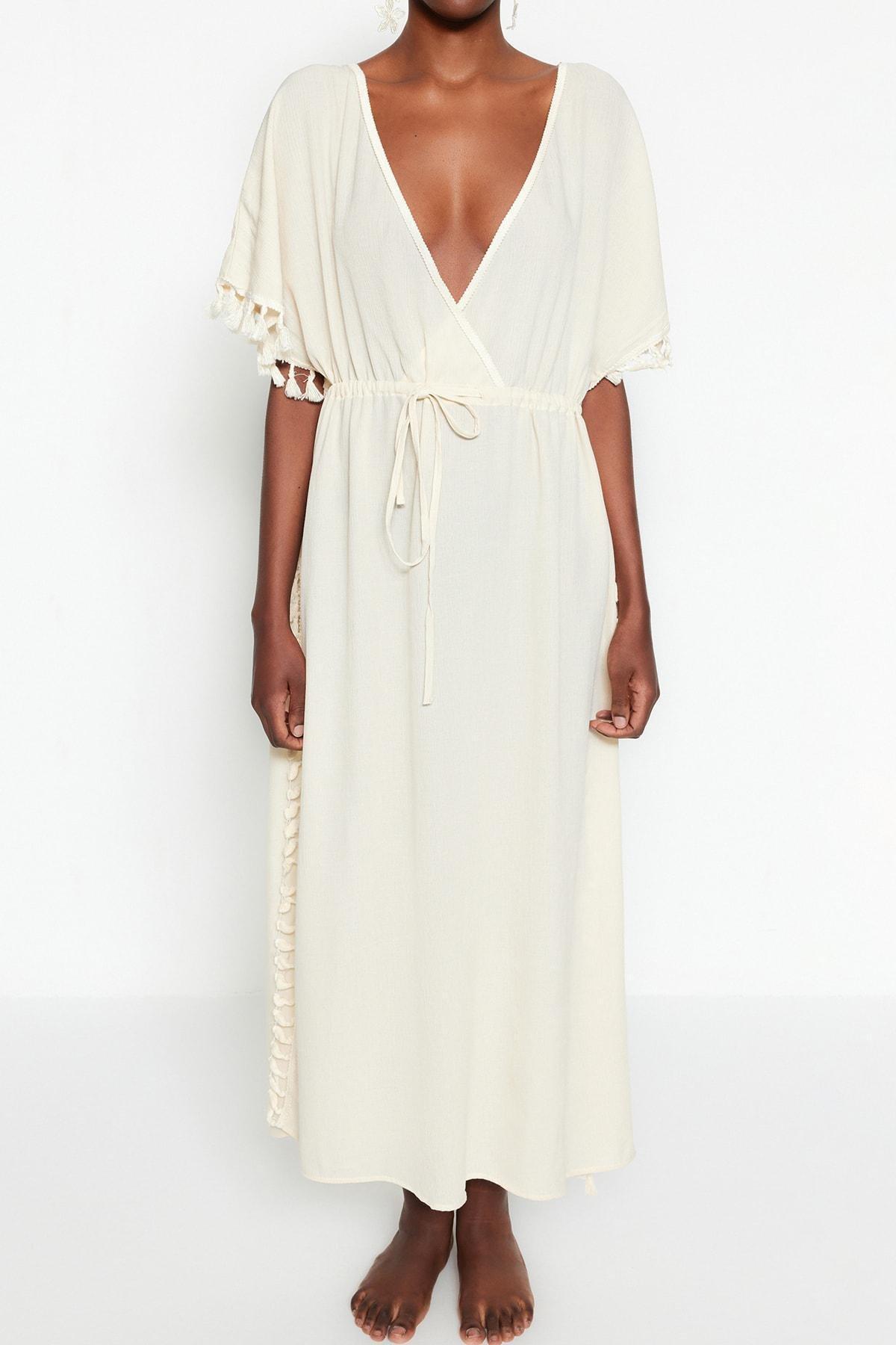 Beige A-Line Beach Dress, Ecru, large image number 5