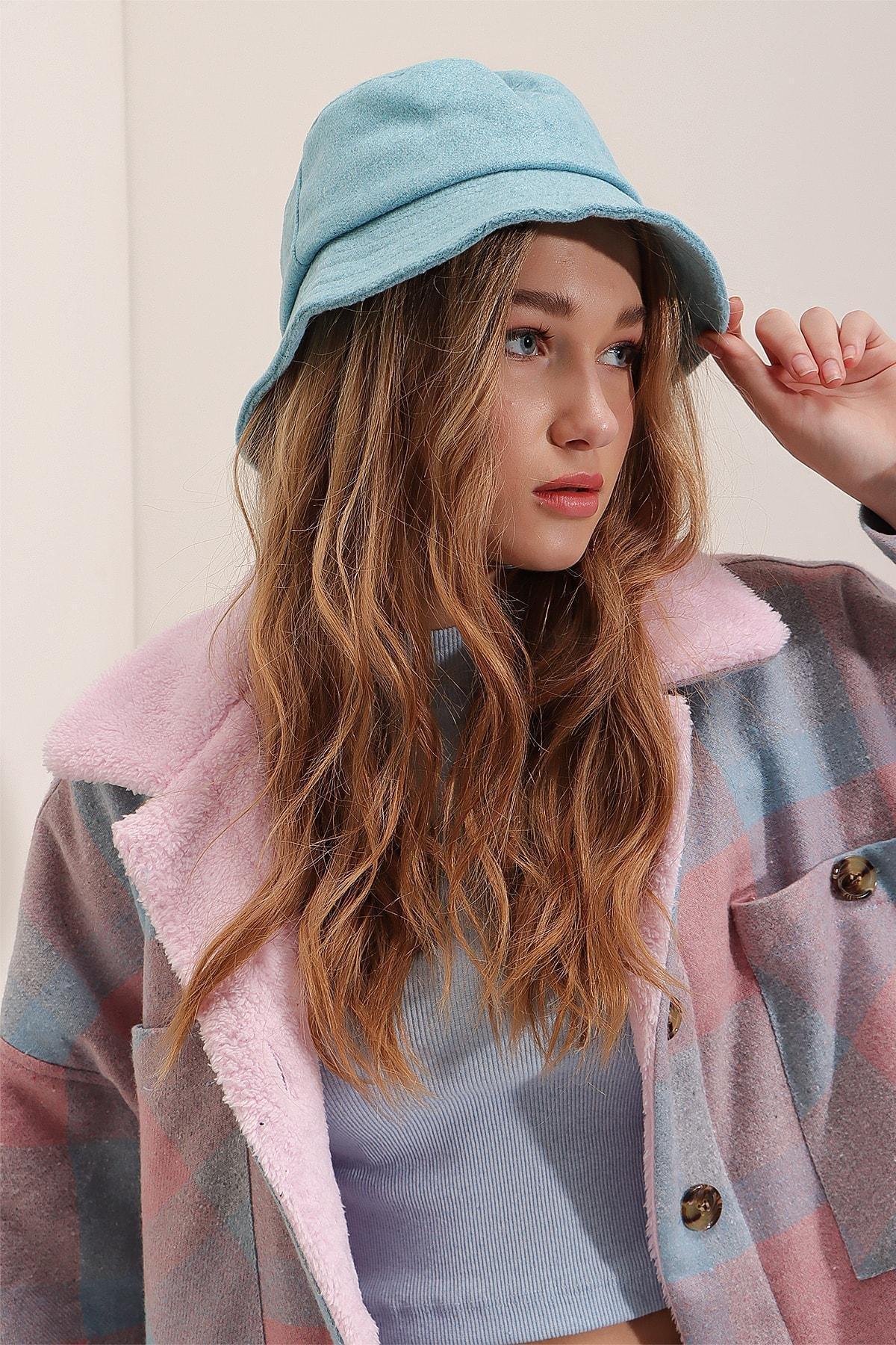 Blue Plaid Cotton Hat, Blue, large image number 0