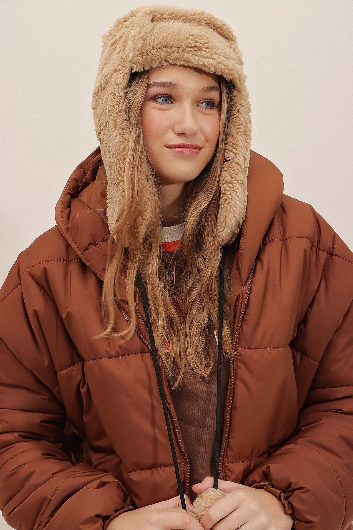 Beige Soft Plush Earmuffs Hat, Beige, large image number 1