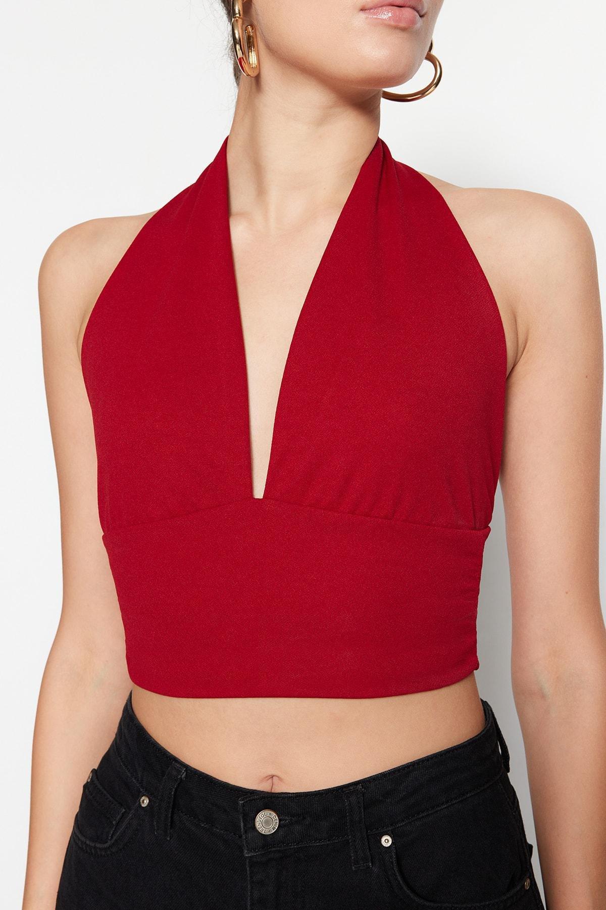Burgundy Halterneck Slim Blouse, , large image number 2