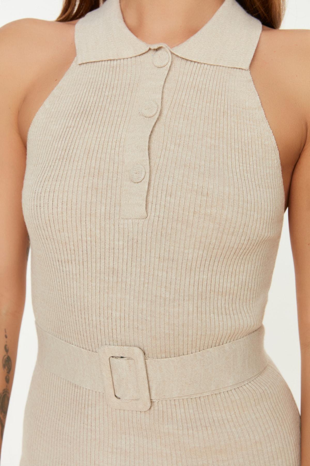 Beige Polo Neckline Bodycon Dress, , large image number 2