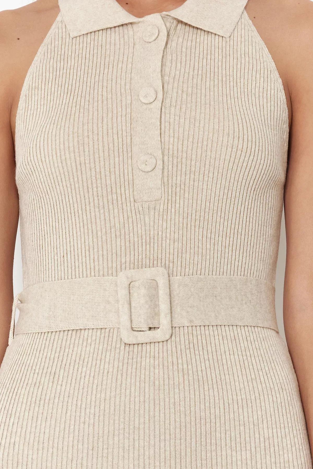 Beige Polo Neckline Bodycon Dress, , large image number 7