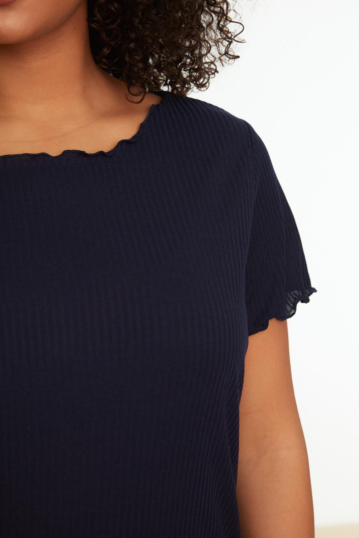 Navy Plain Plus Size Pajama Set, , large image number 4