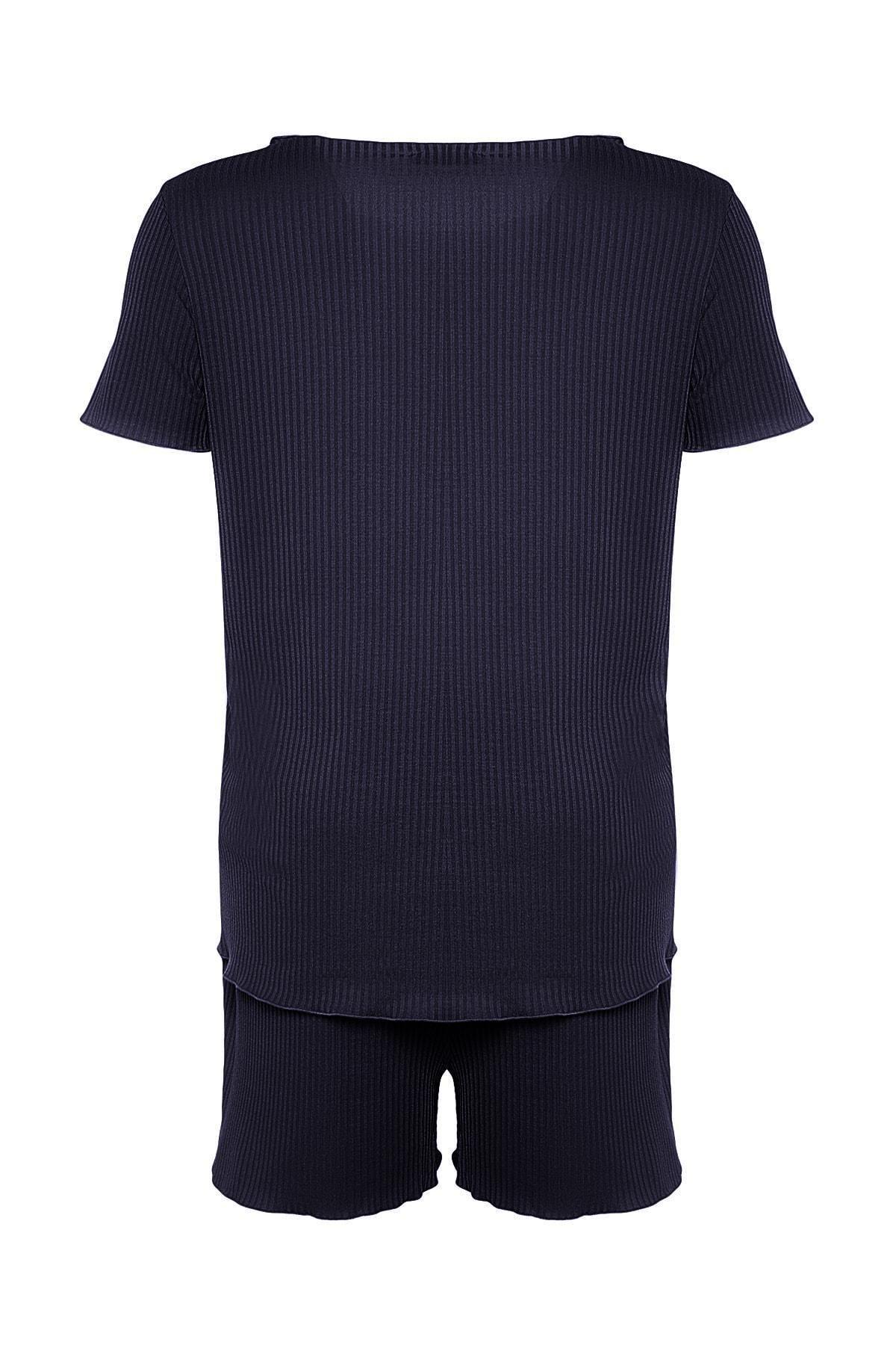Navy Plain Plus Size Pajama Set, , large image number 8
