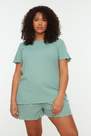 Trendyol - Green Plain Plus Size Pajama Set