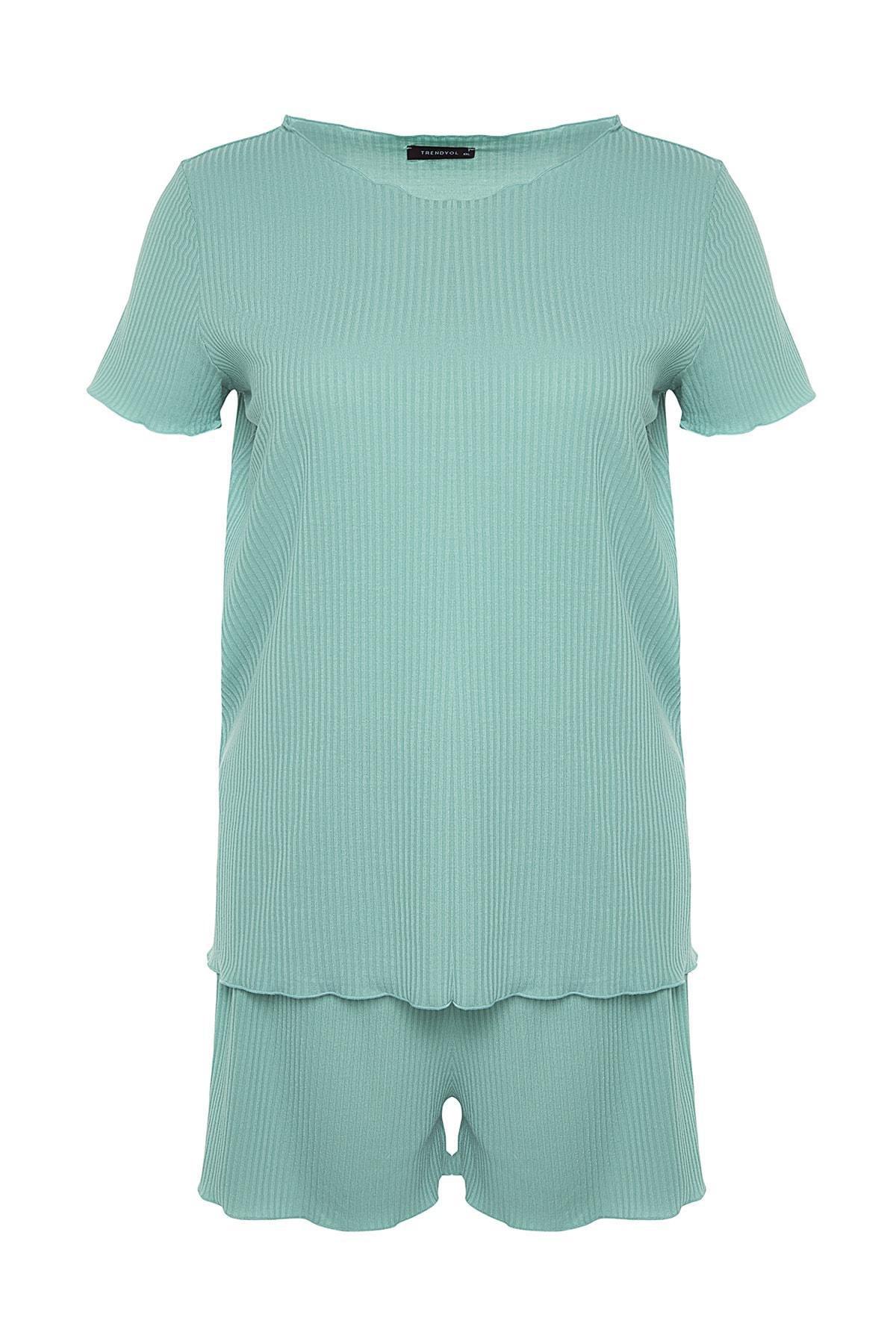 Green Plain Plus Size Pajama Set, , large image number 6