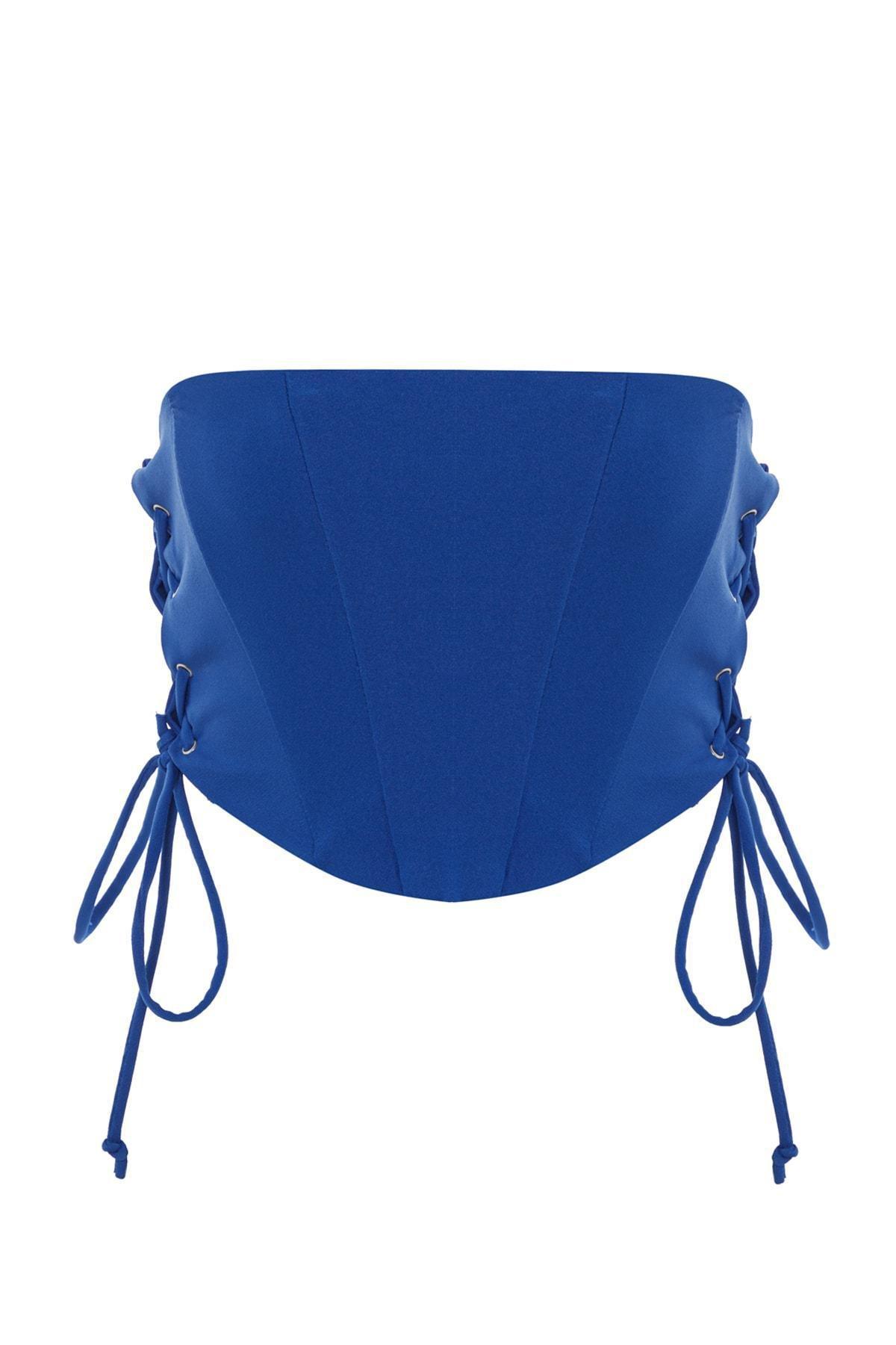 Navy Strapless Crop Top, , large image number 5