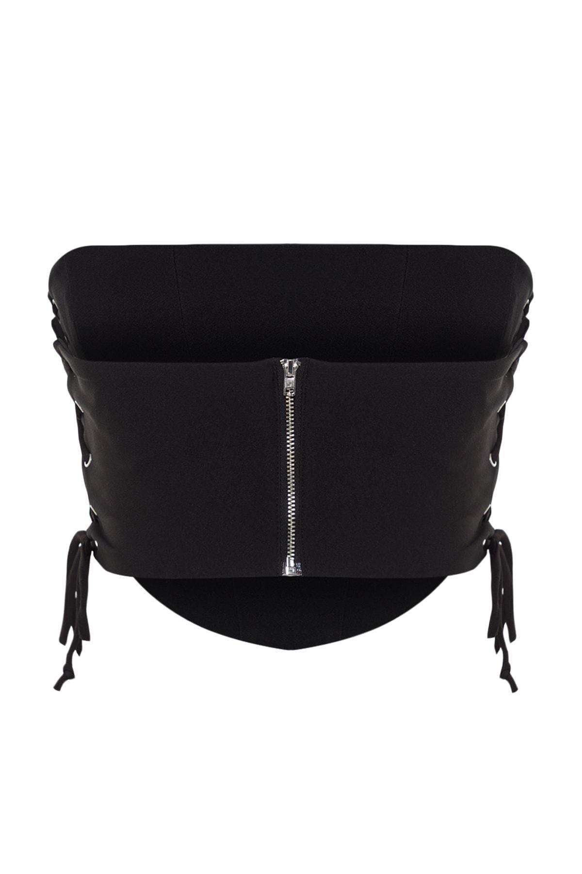 Black Strapless Crop Top, , large image number 6