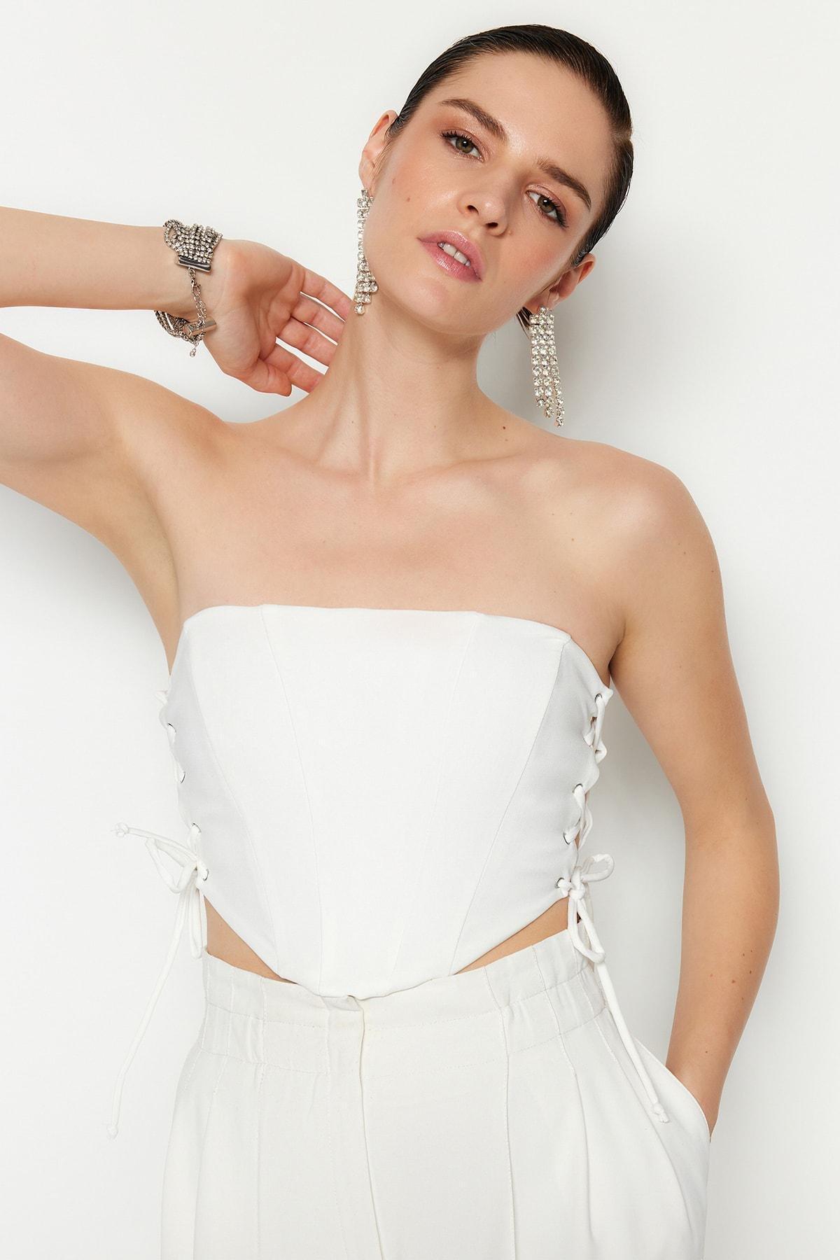 White Plain Crop Top, , large image number 1