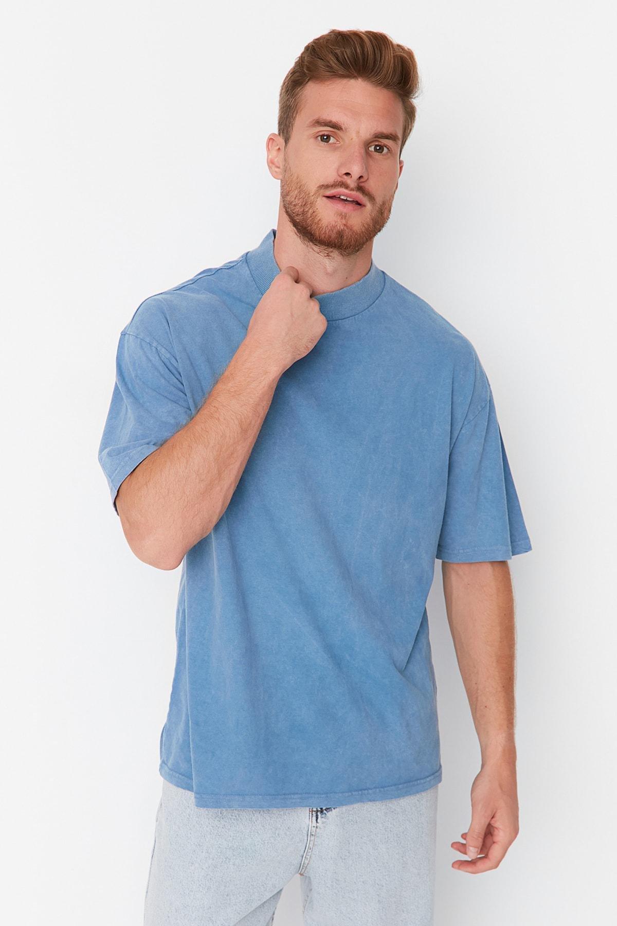 Blue Casual Cotton T-Shirt, , medium