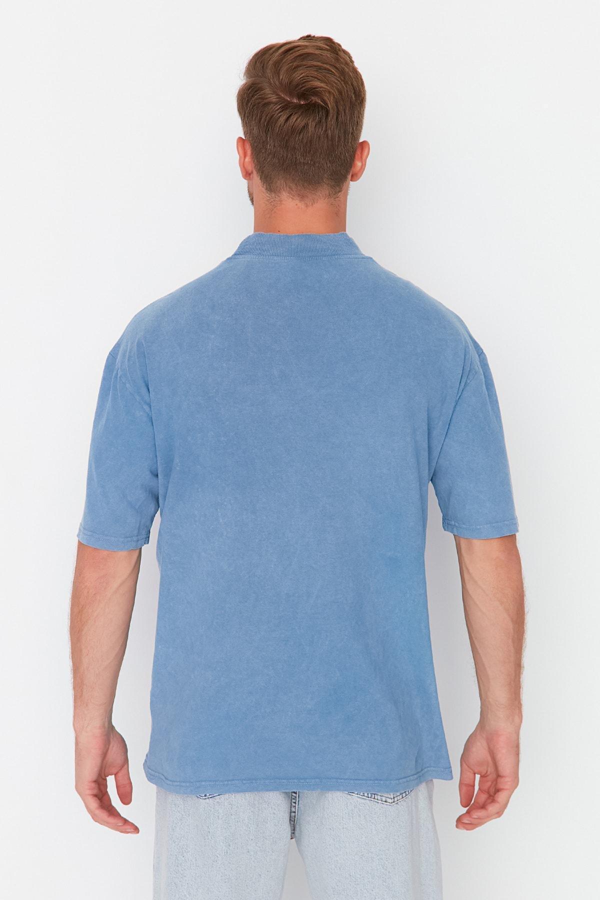 Blue Casual Cotton T-Shirt, , large image number 4