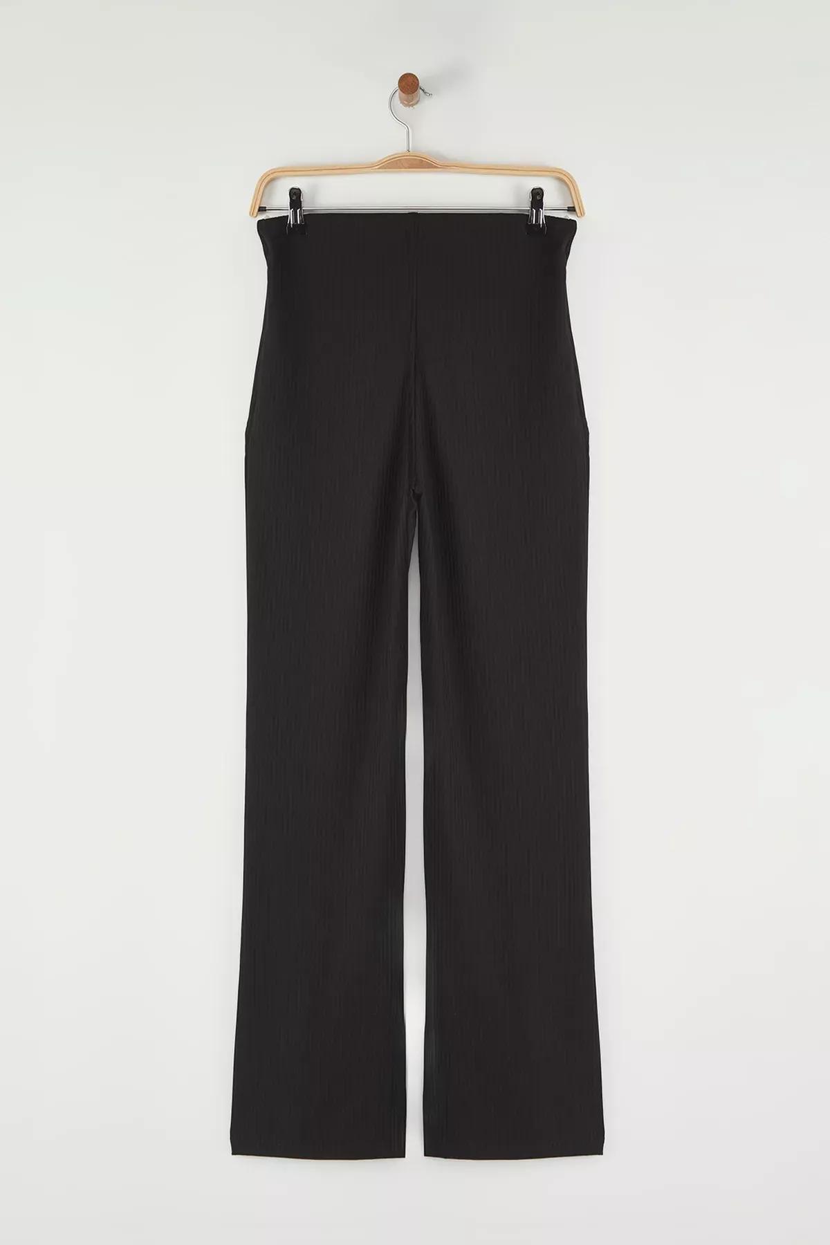 Black Slit High-Waist Straight Knit Trousers, , large image number 5