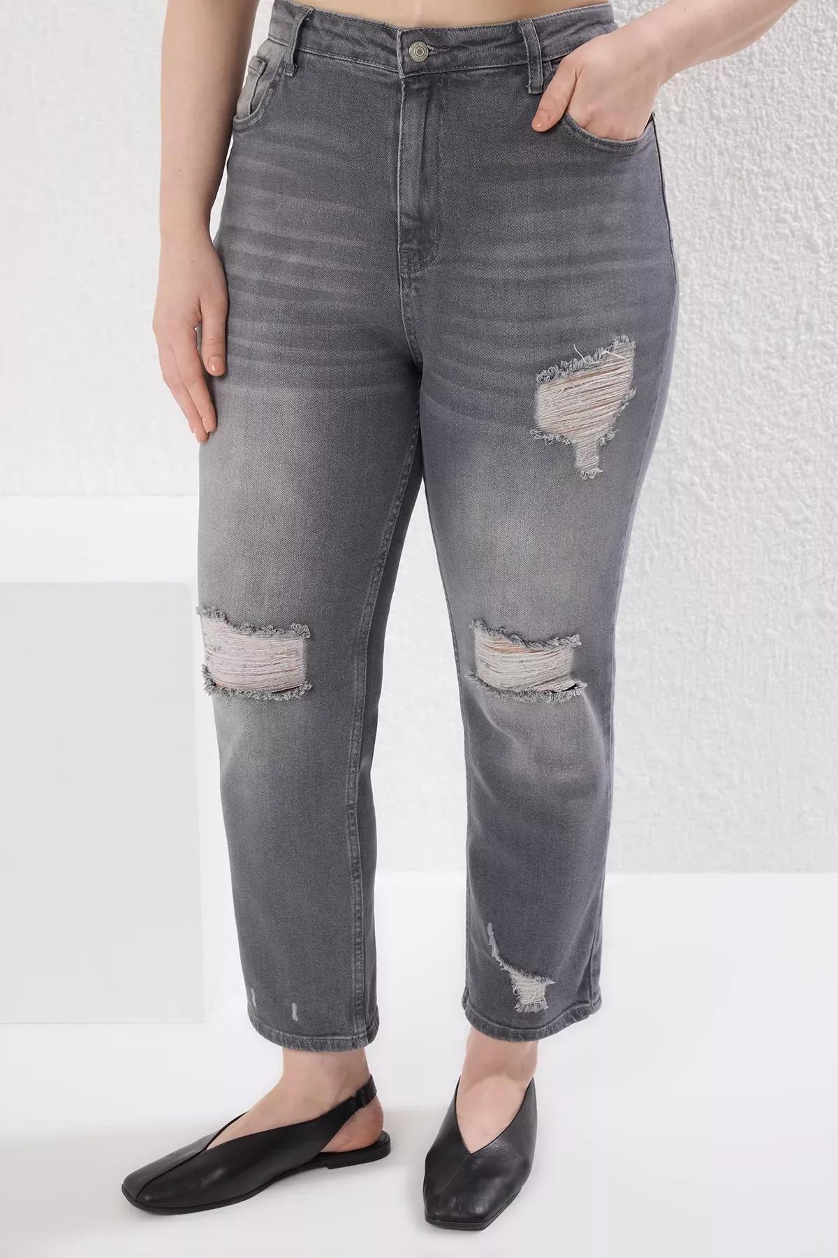 Grey High Waist Ripped Stretchy Skinny Jeans, , large image number 2