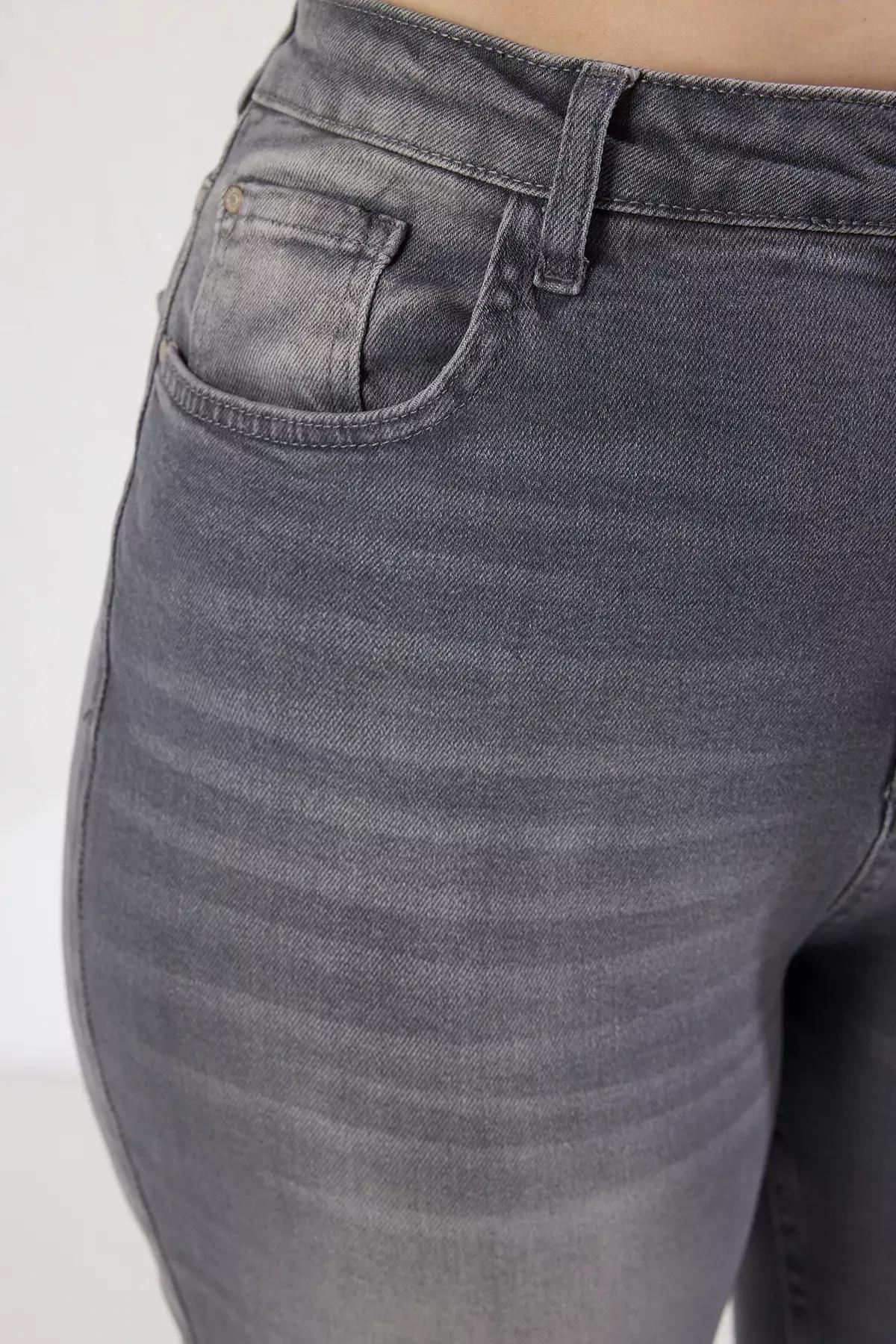 Grey High Waist Ripped Stretchy Skinny Jeans, , large image number 3