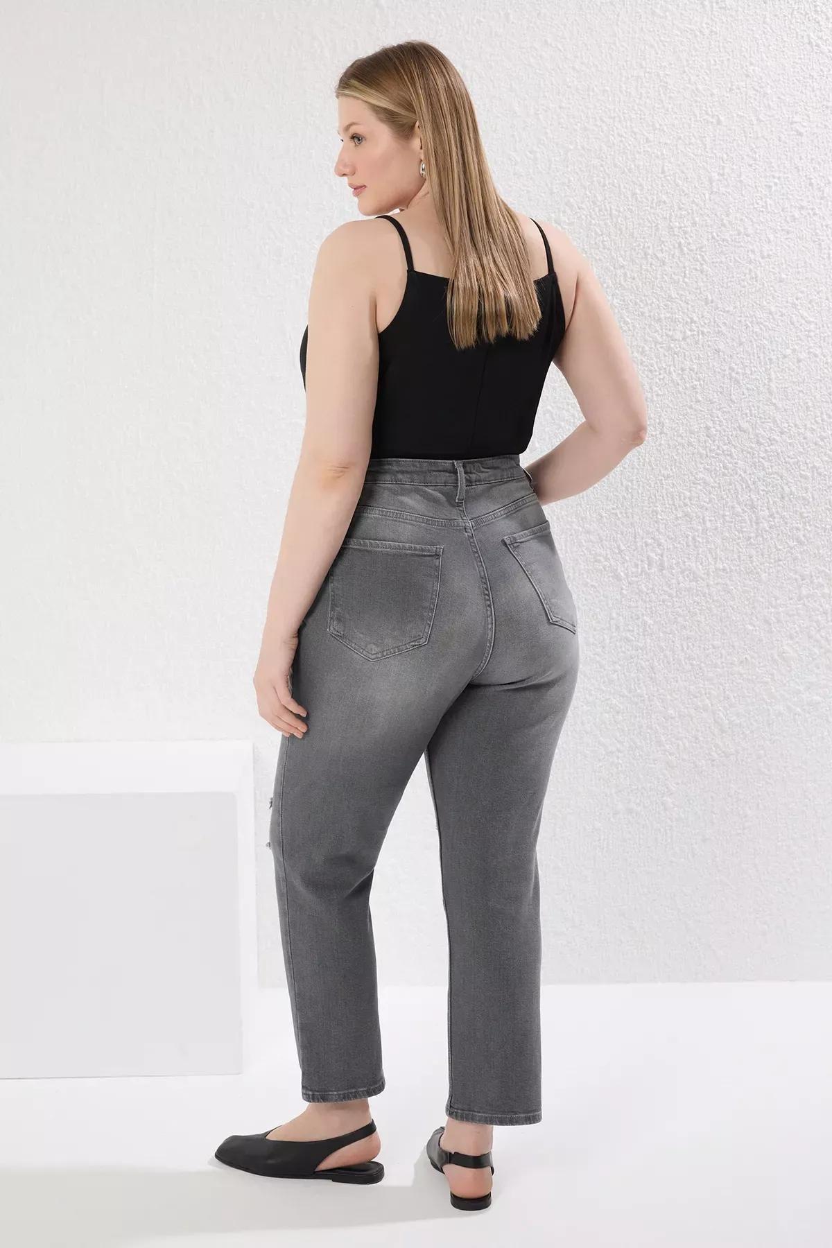 Grey High Waist Ripped Stretchy Skinny Jeans, , large image number 4