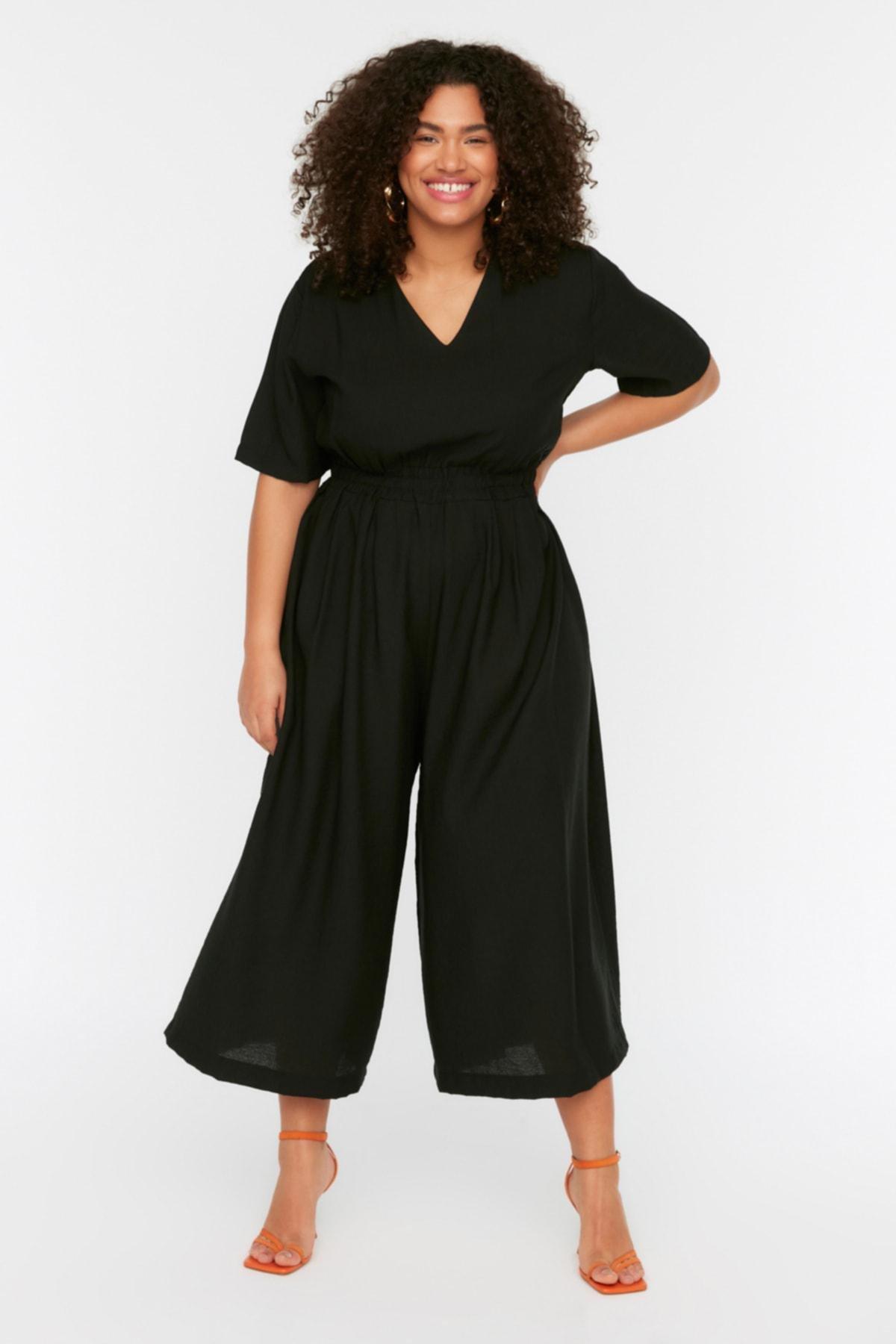 Black Relaxed Plus Size Jumpsuit, Black, medium