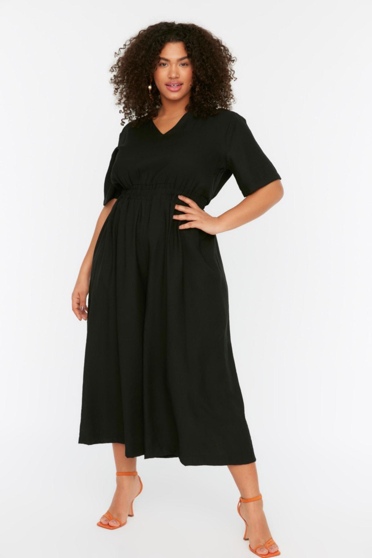 Black Relaxed Plus Size Jumpsuit, Black, medium