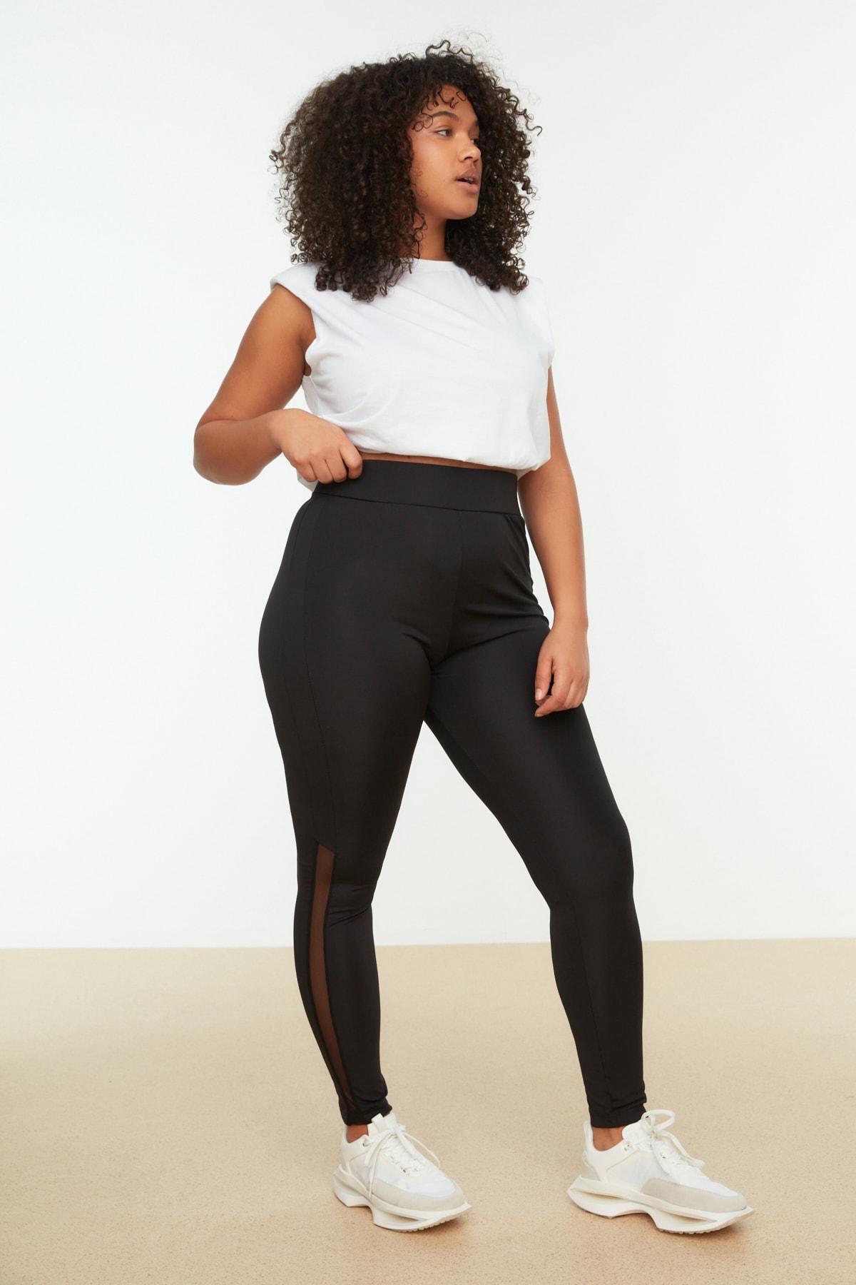 Black Plus Size Sports Leggings, , large image number 1