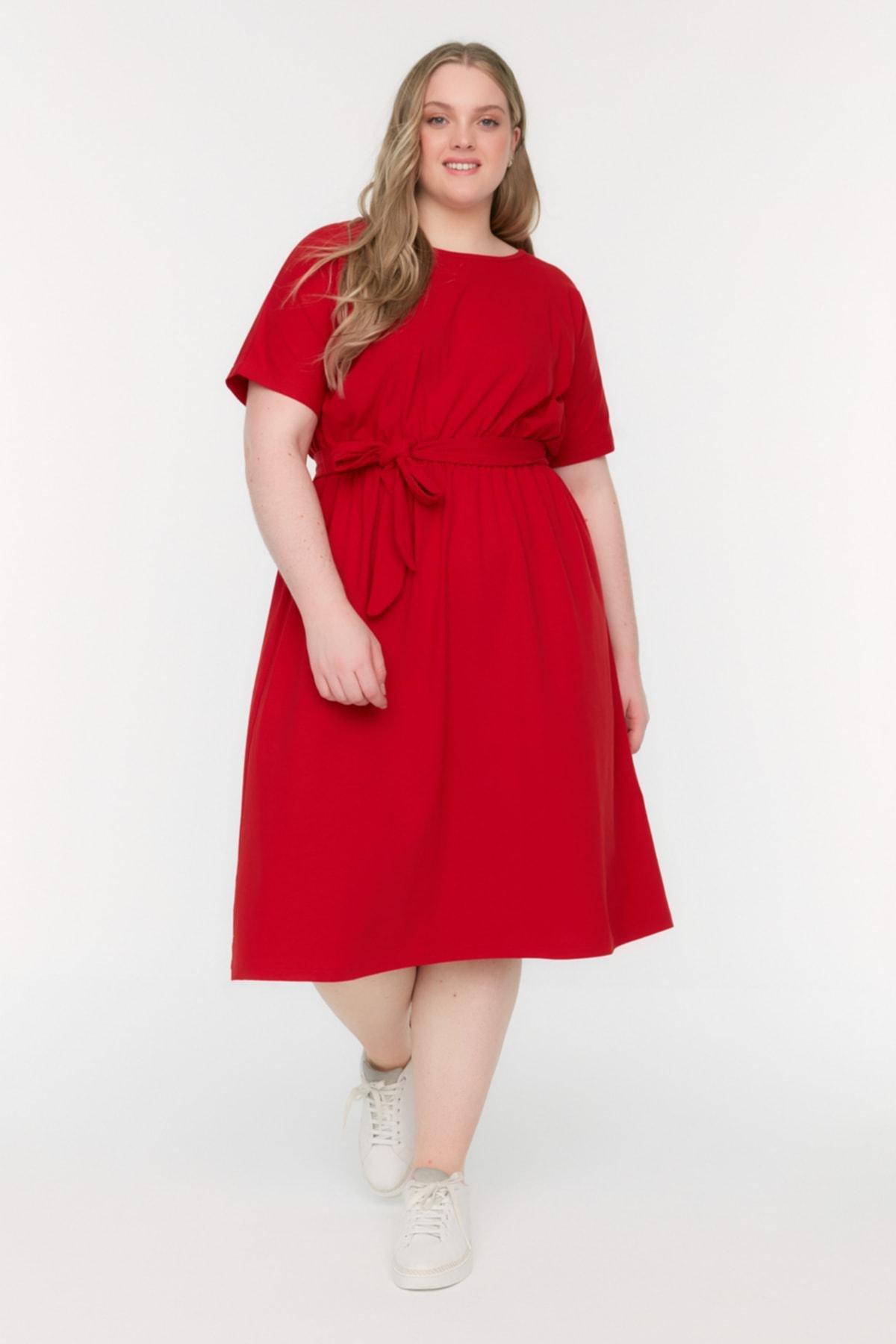 Trendyol - Red A-Line Plus Size Mini Dress