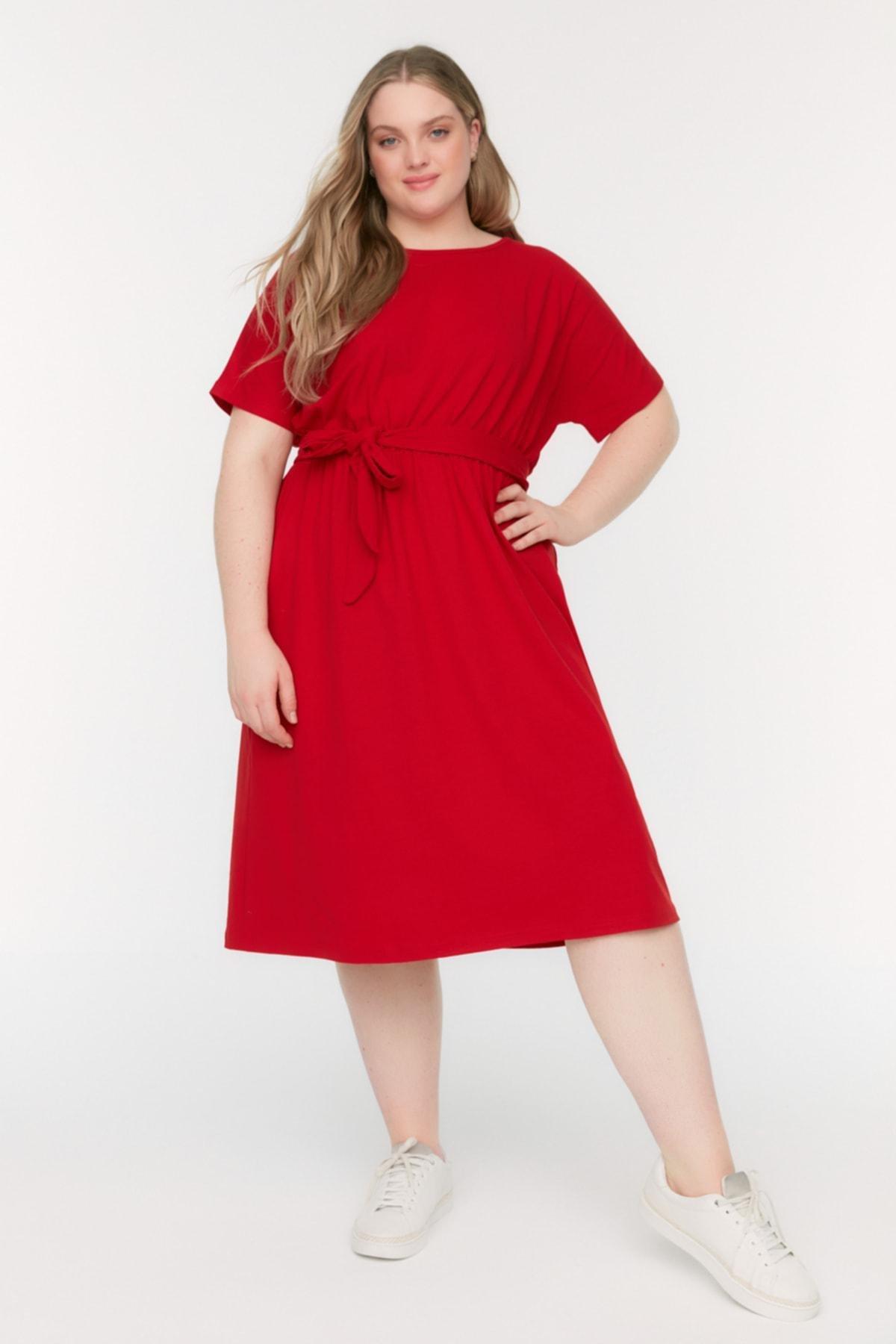 Trendyol - Red A-Line Plus Size Mini Dress