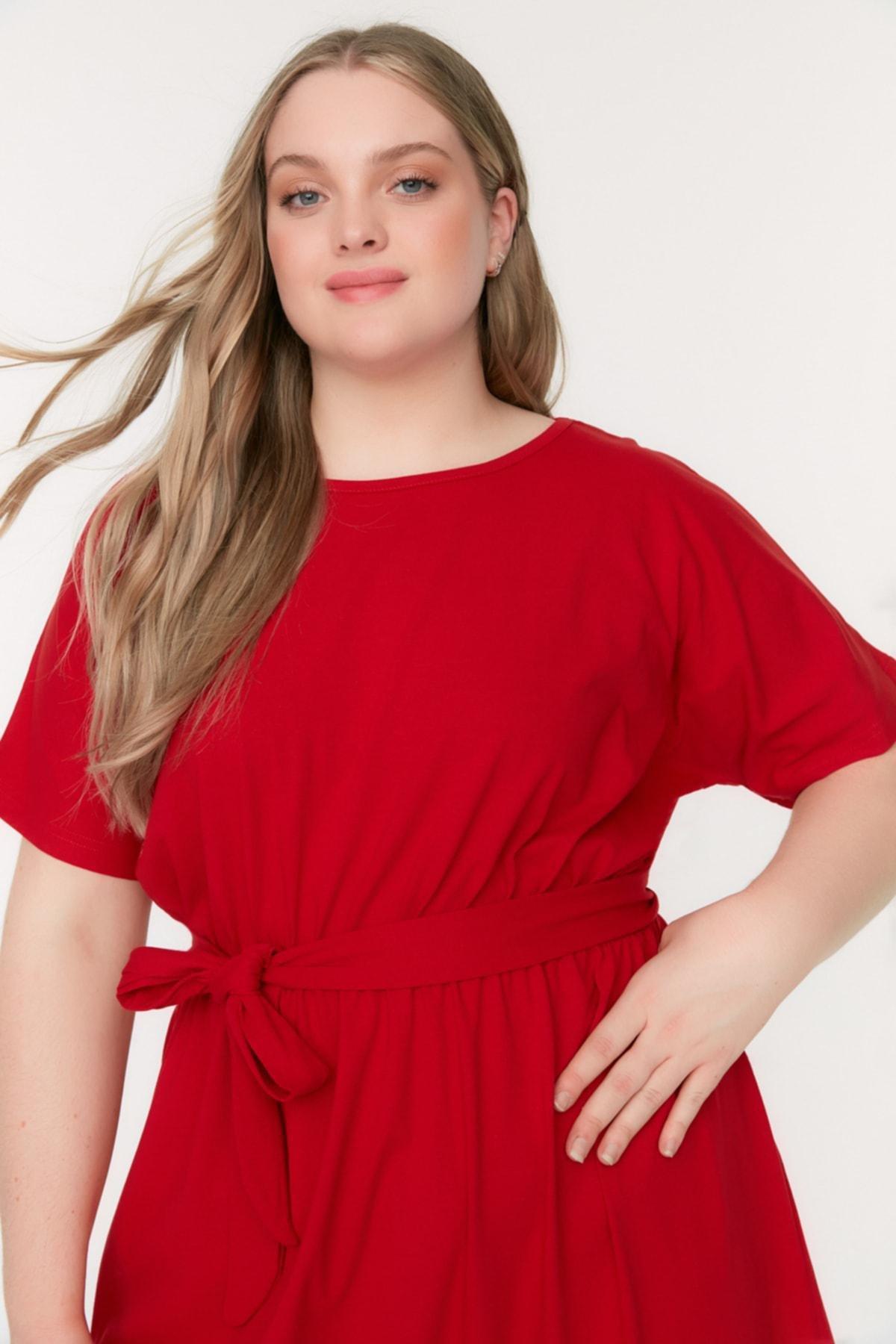 Trendyol - Red A-Line Plus Size Mini Dress