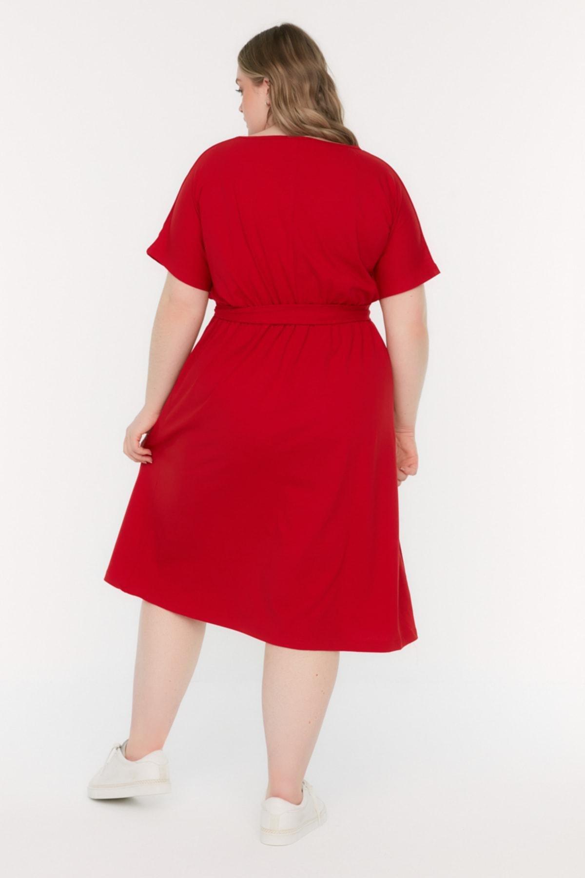 Trendyol - Red A-Line Plus Size Mini Dress