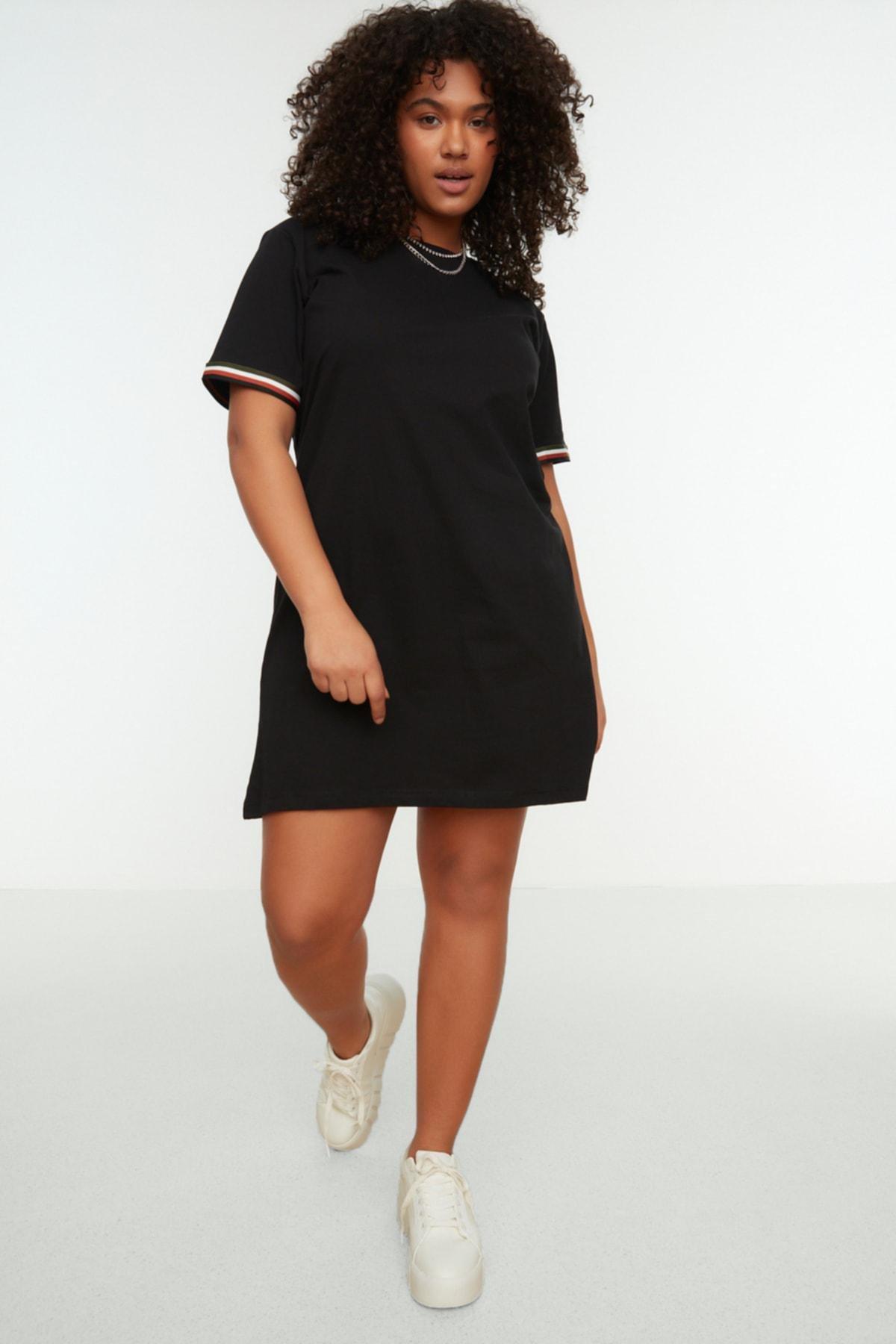 Black Basic Plus Size Mini Dress, Black, medium