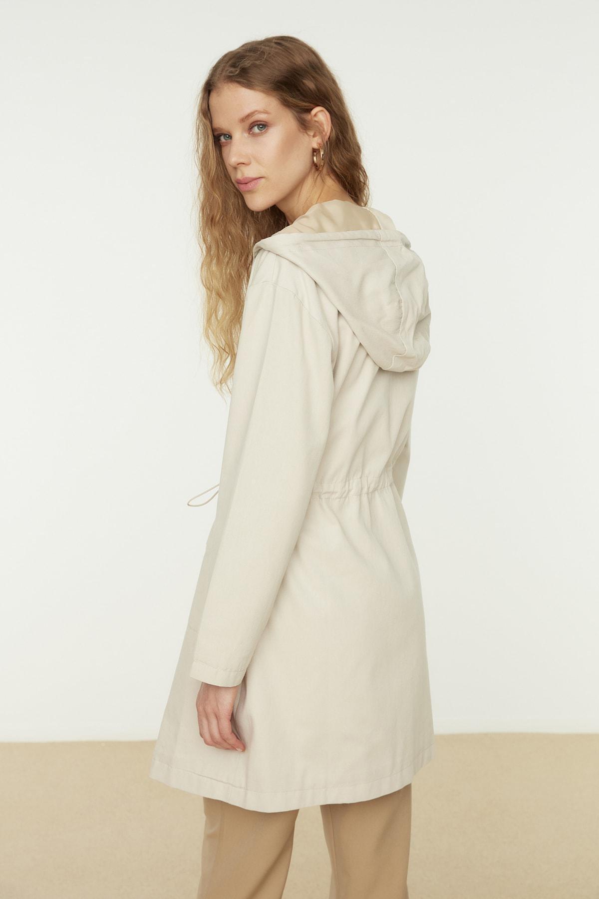 Beige Parkas Hooded Trench Coat, , large image number 3