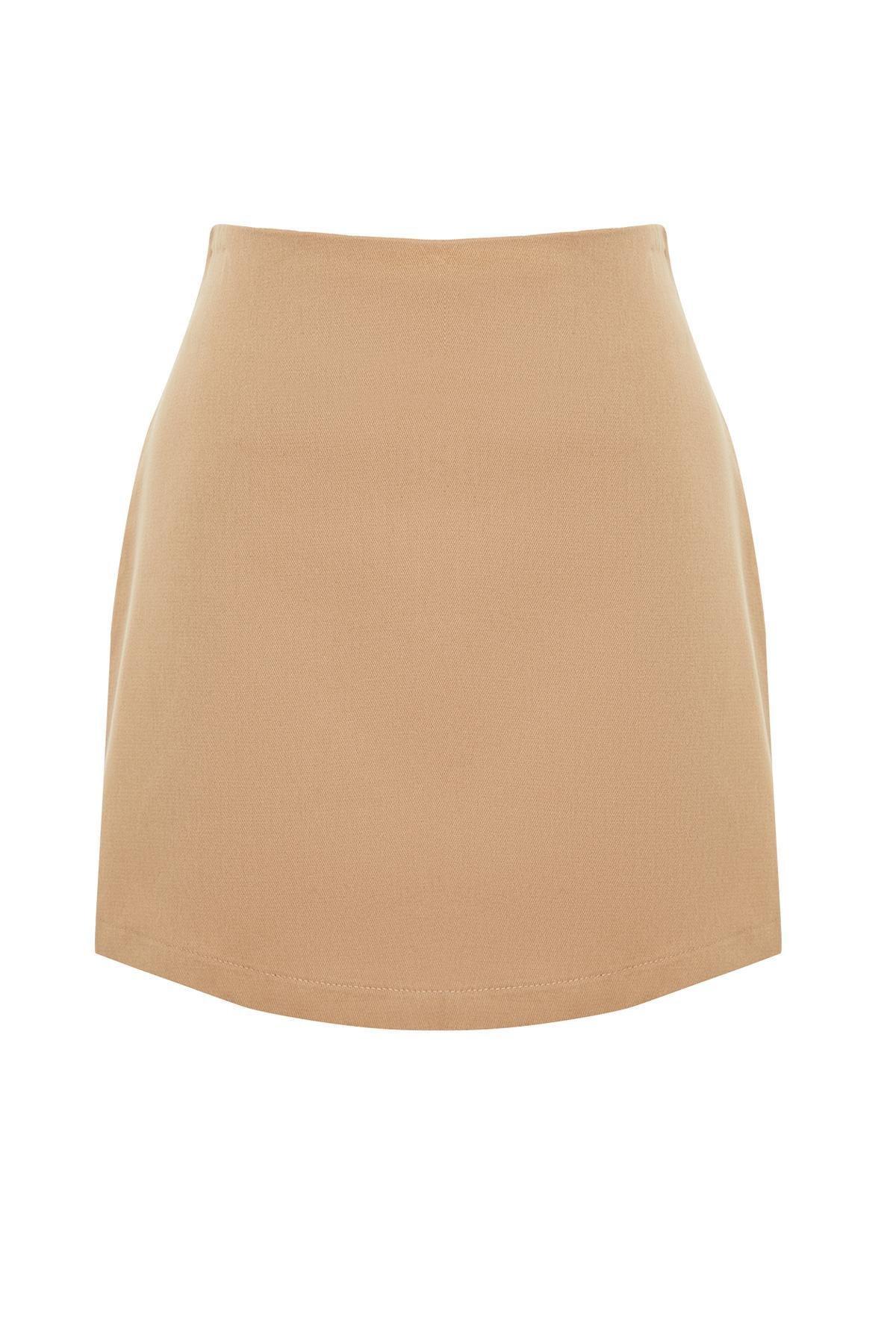 Beige High Waist A-Line Mini Skirt, , large image number 5