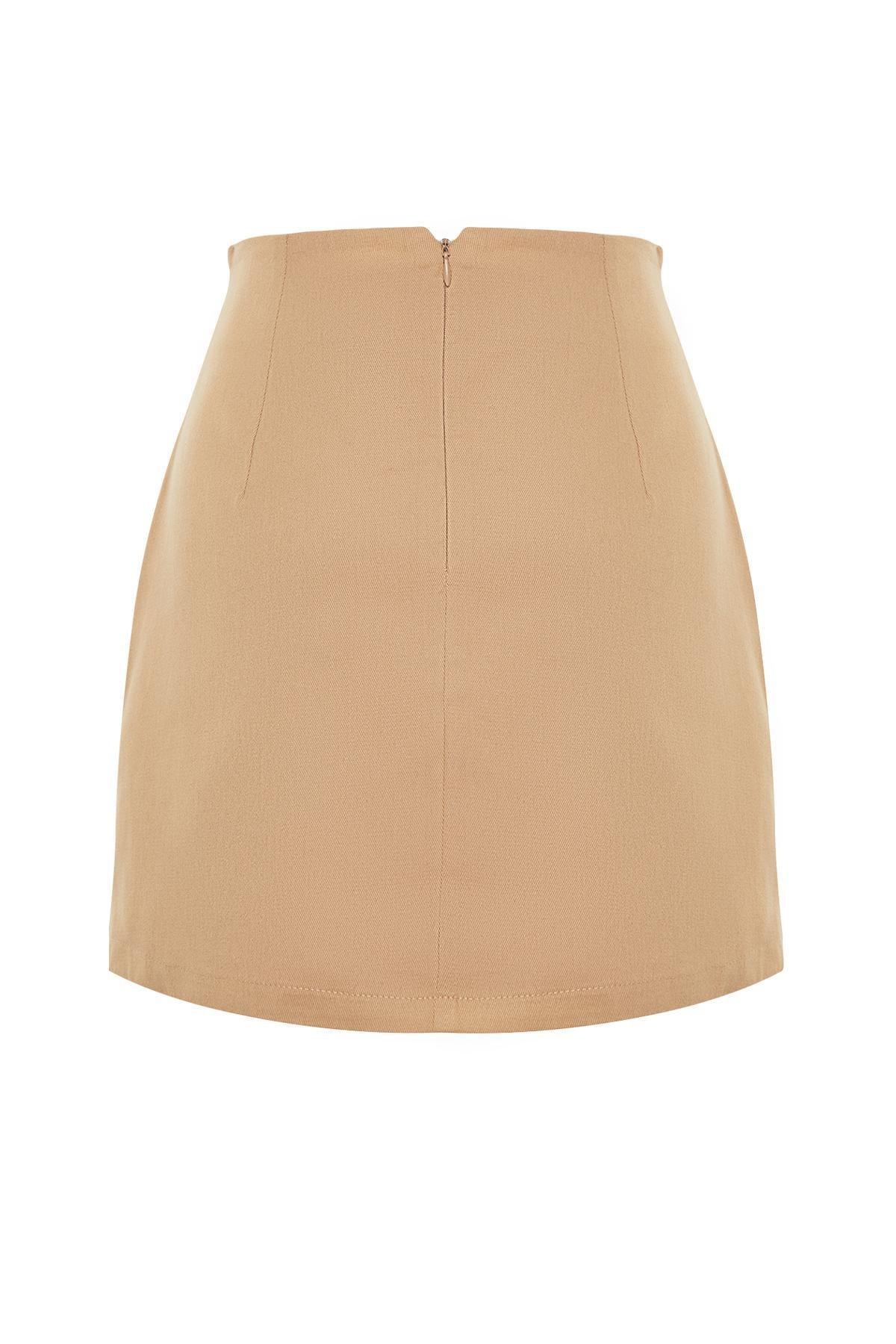 Beige High Waist A-Line Mini Skirt, , large image number 6
