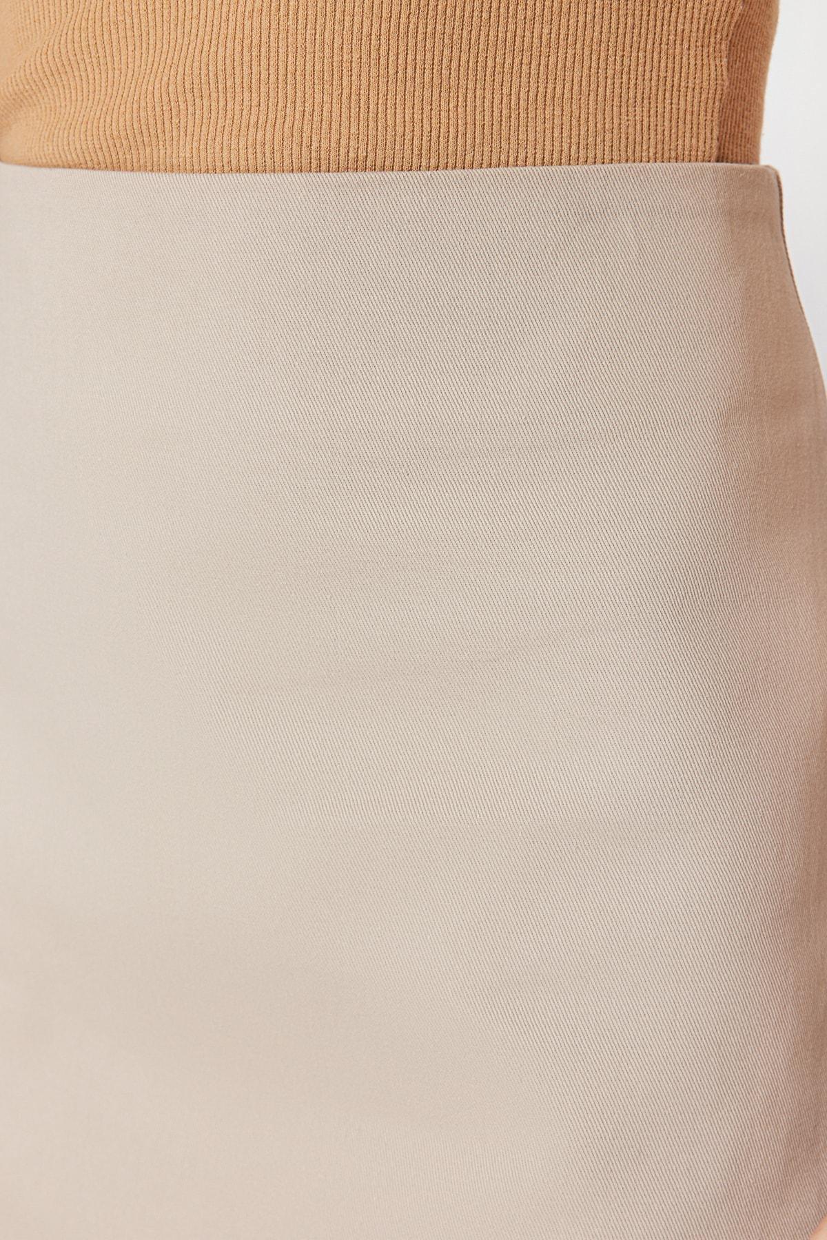Beige A-Line Pencil Mini Skirt, , large image number 3