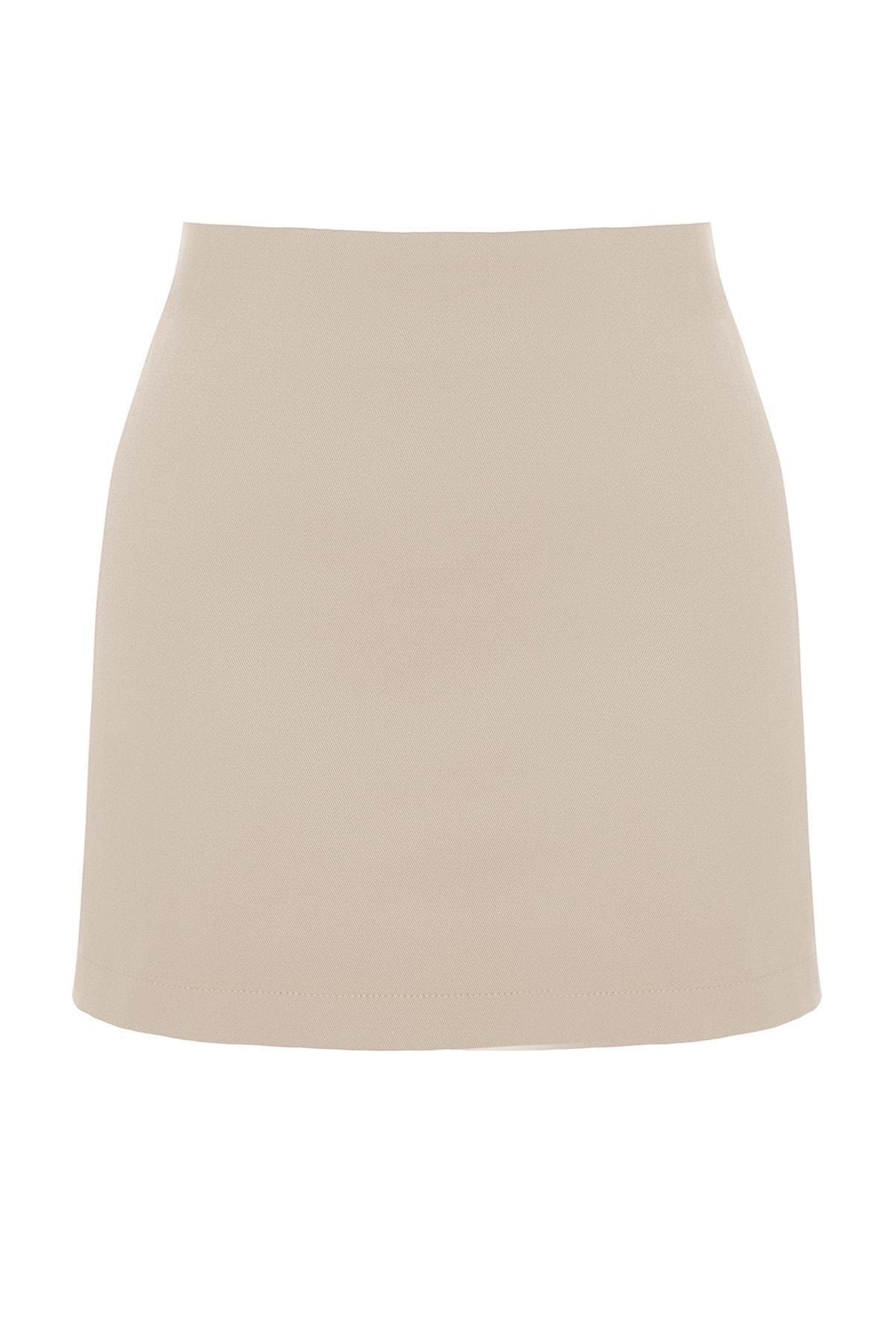 Beige A-Line Pencil Mini Skirt, , large image number 5