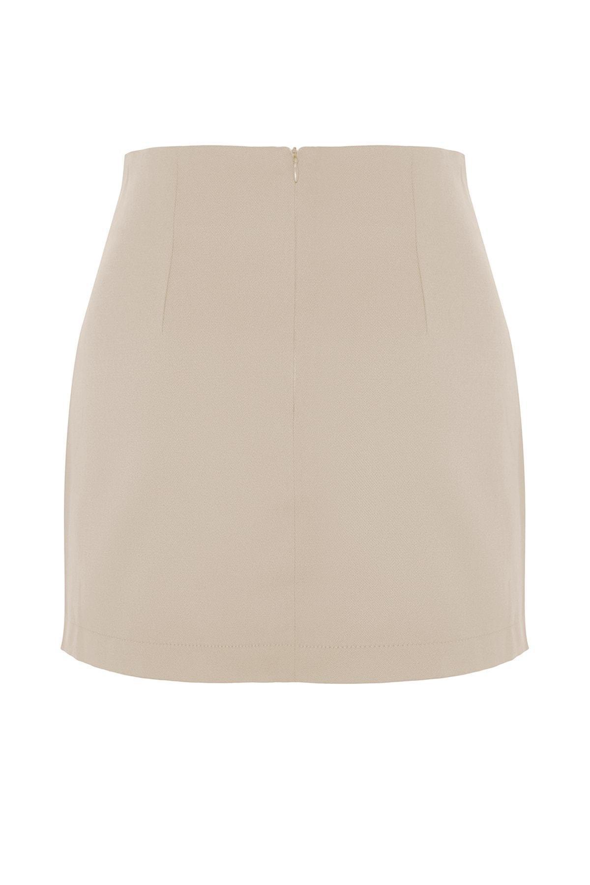 Beige A-Line Pencil Mini Skirt, , large image number 6