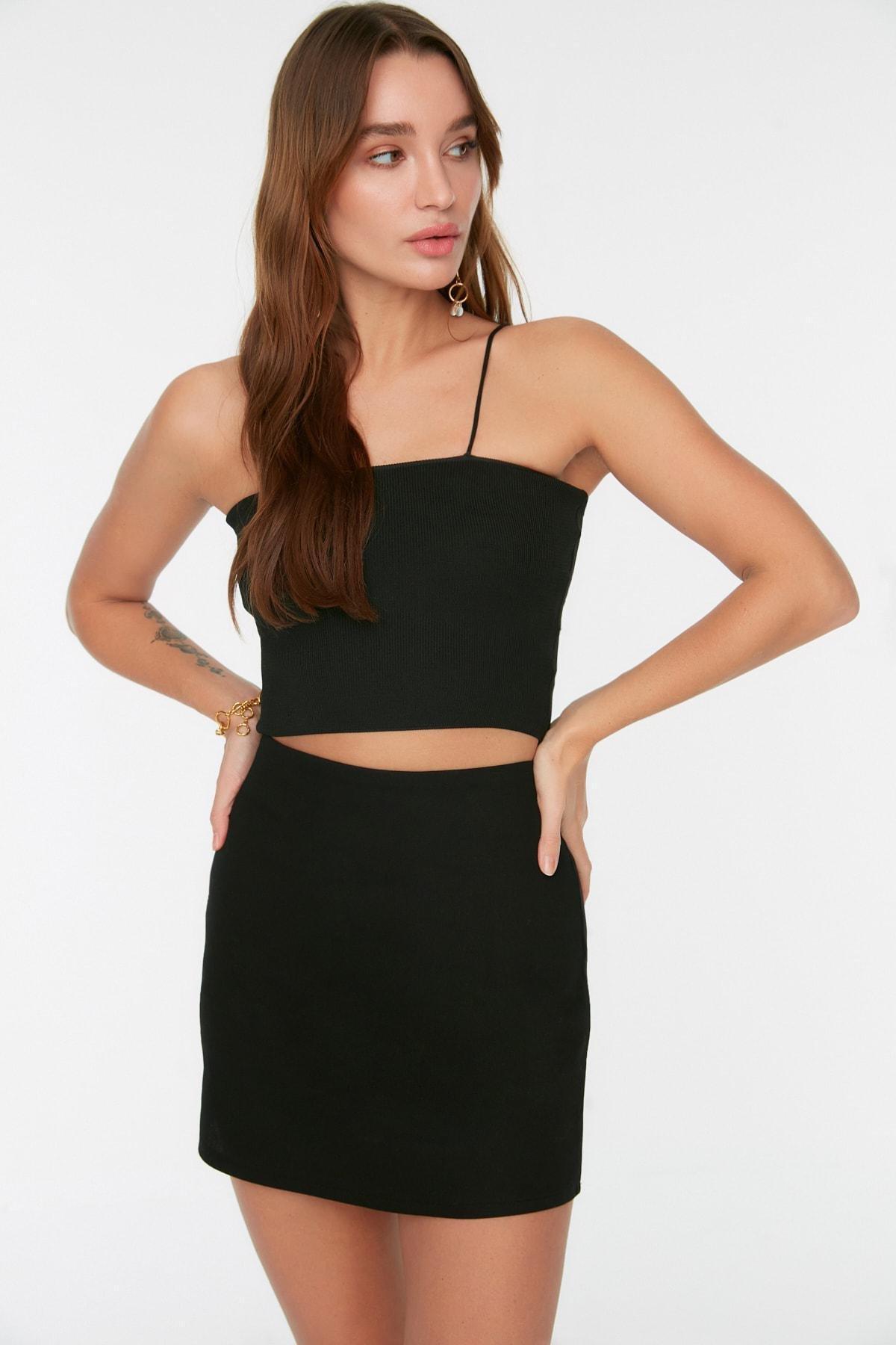 Black A-Line Mini Skirt, , large image number 1