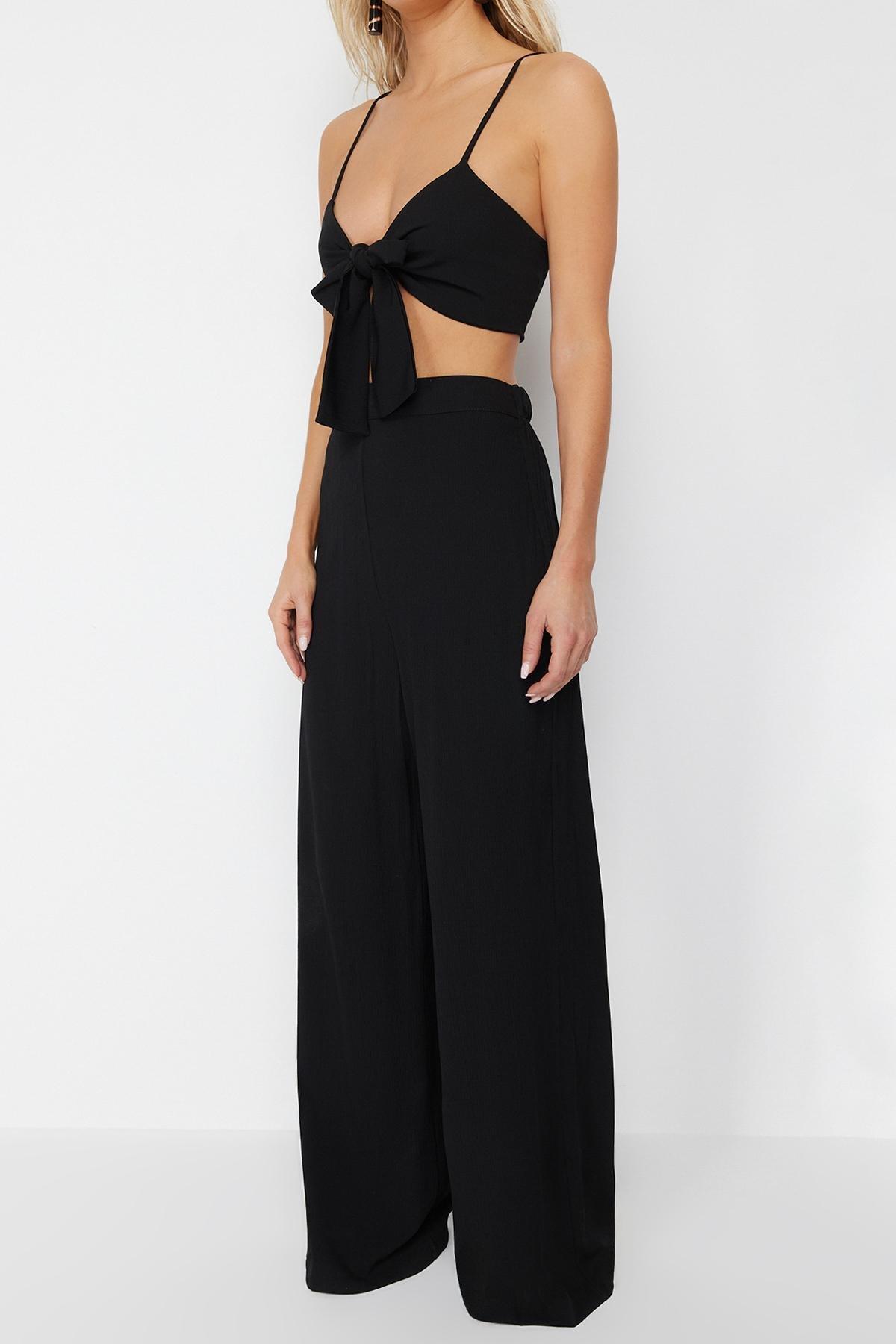 Black Woven Tie Down Co-Ord Set, , large image number 4