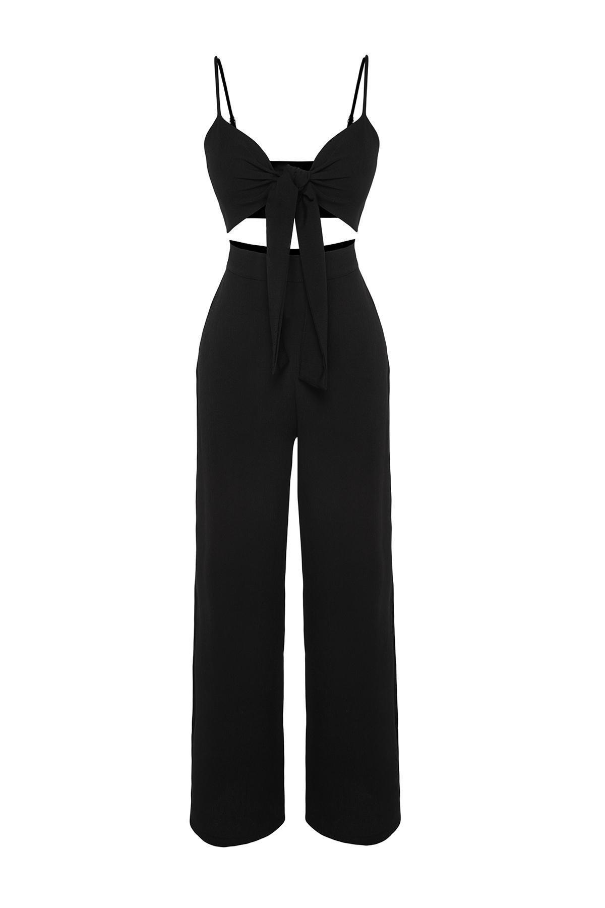Black Woven Tie Down Co-Ord Set, , large image number 5