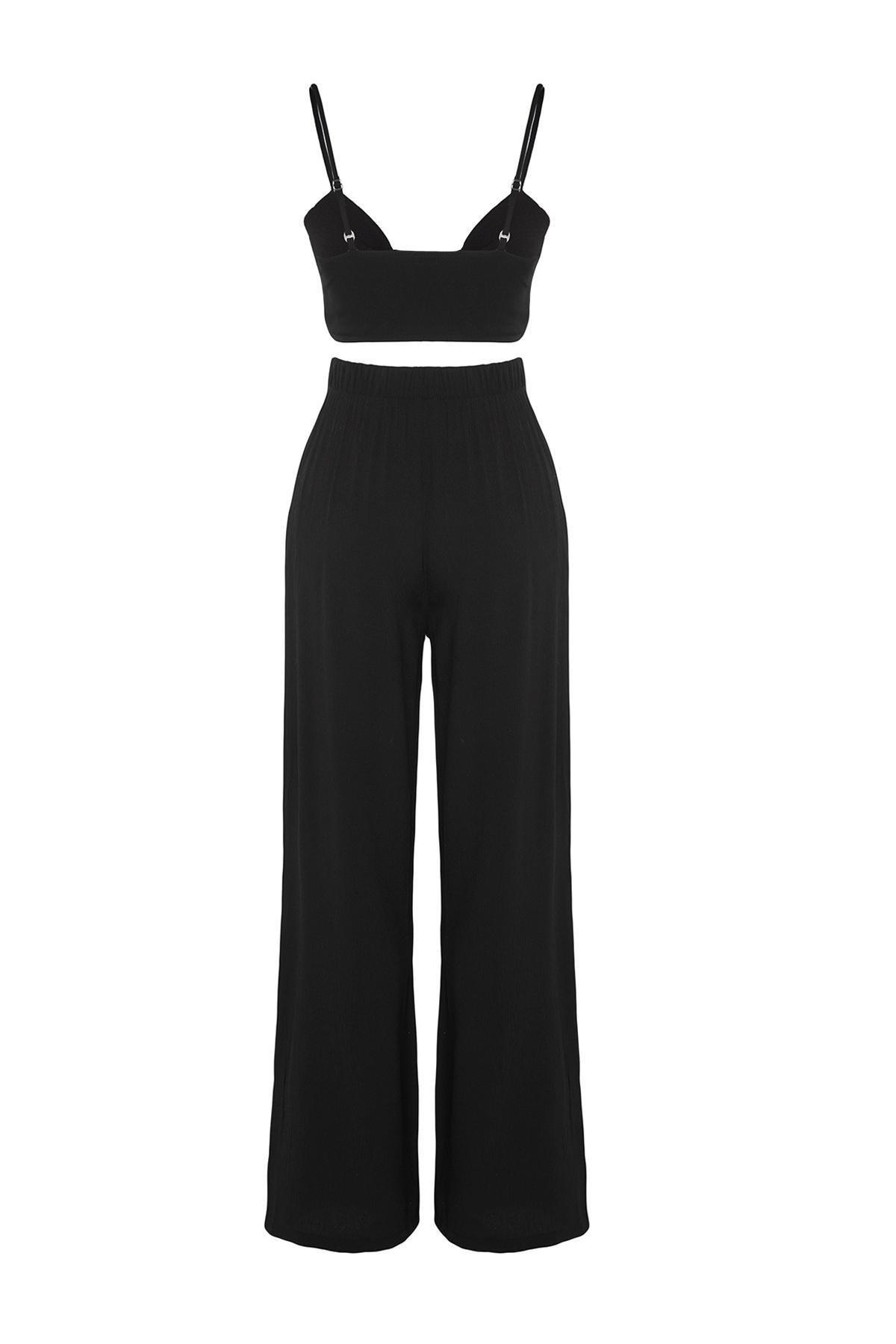 Black Woven Tie Down Co-Ord Set, , large image number 7