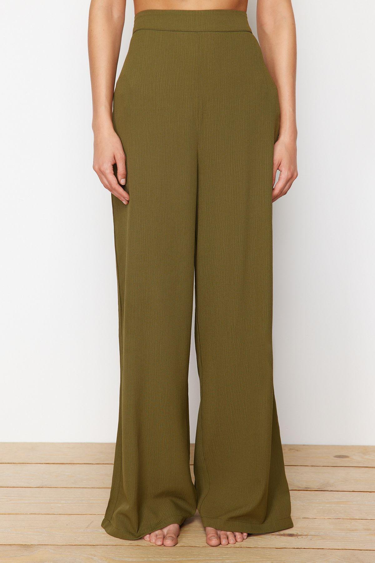 Khaki Woven Tied Blouse Trousers Beach Set TBESS22AU0108, , large image number 4