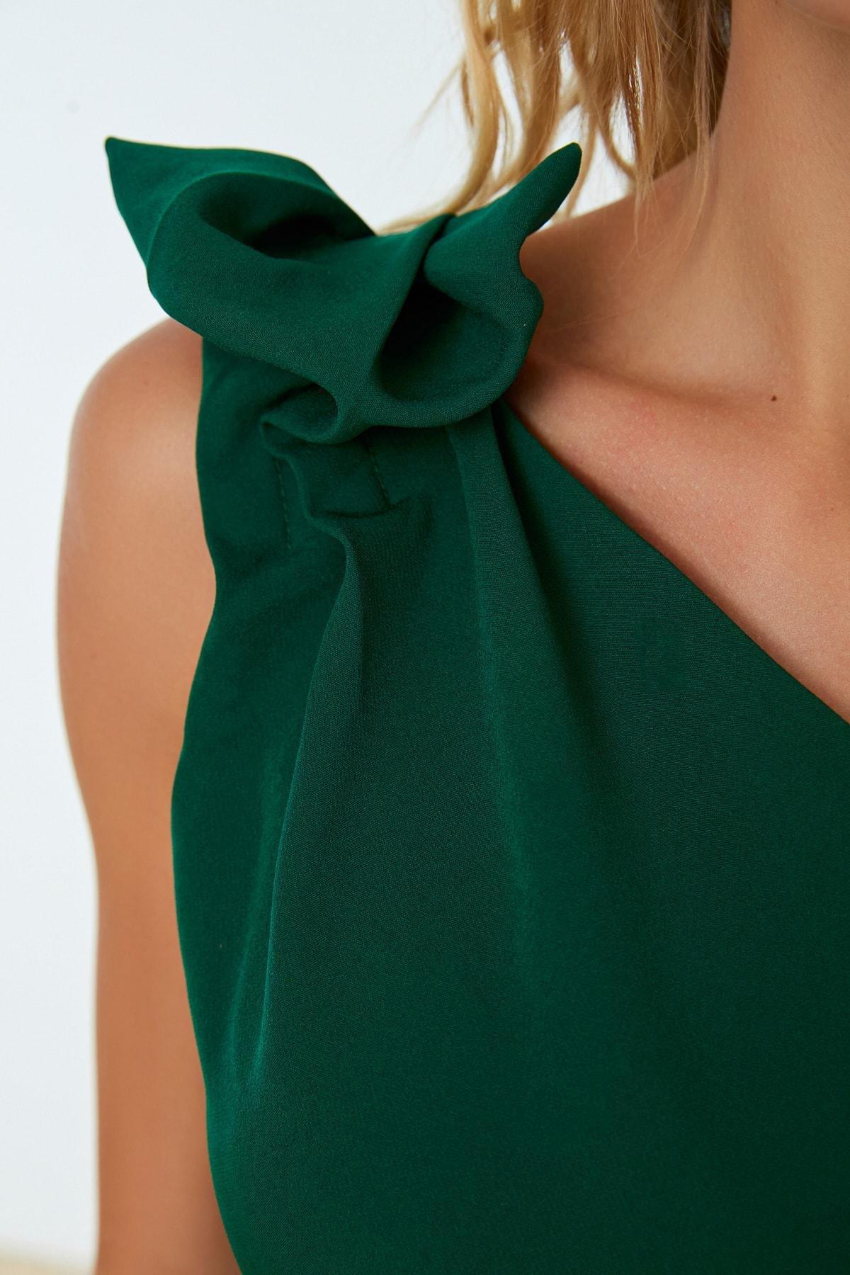 Green Asymmetrical Collar Bodycon Dress, , large image number 2