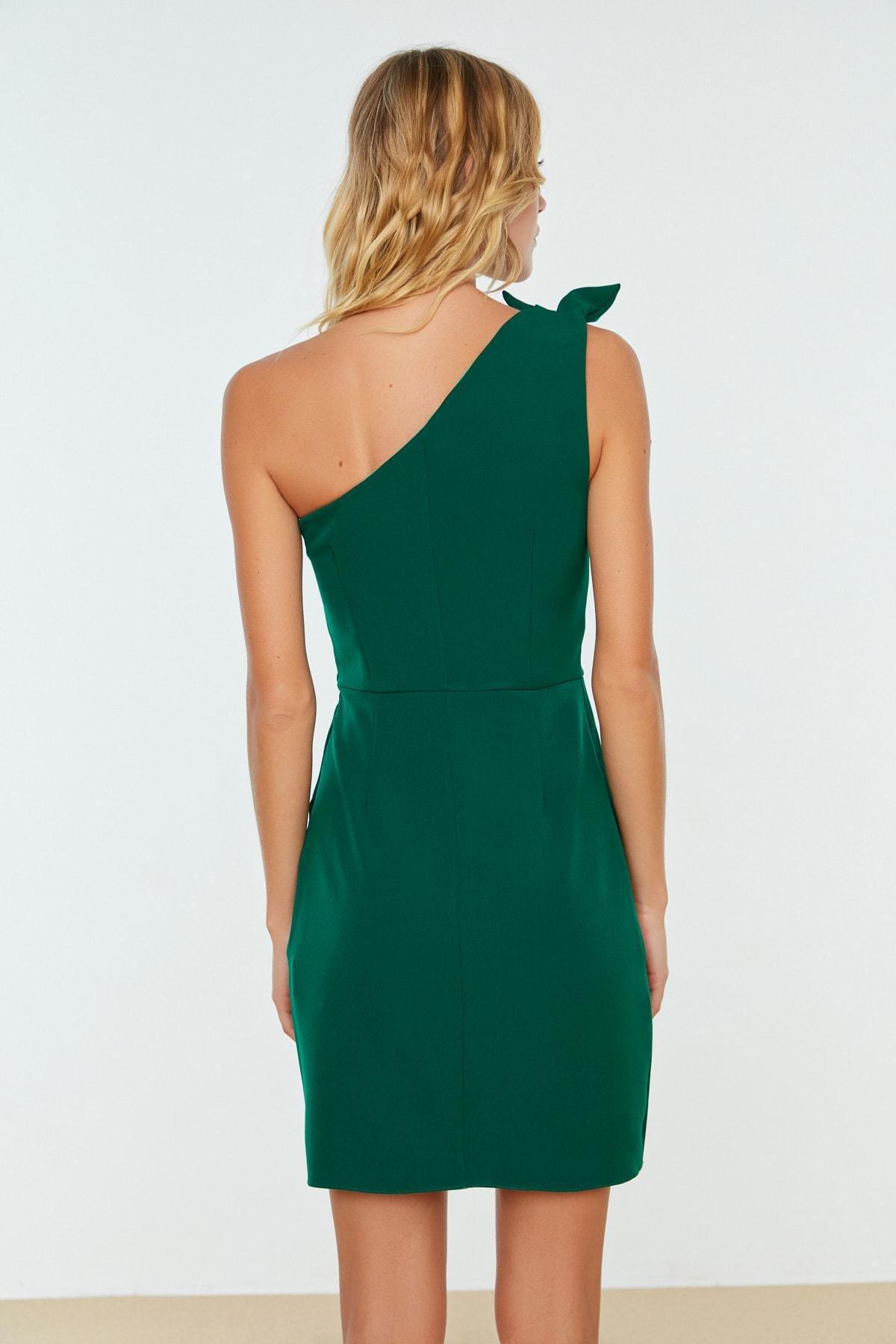 Green Asymmetrical Collar Bodycon Dress, , large image number 4