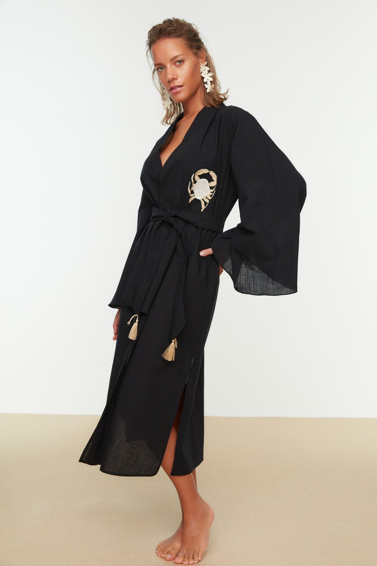 Black Cotton Kimono, , large image number 2