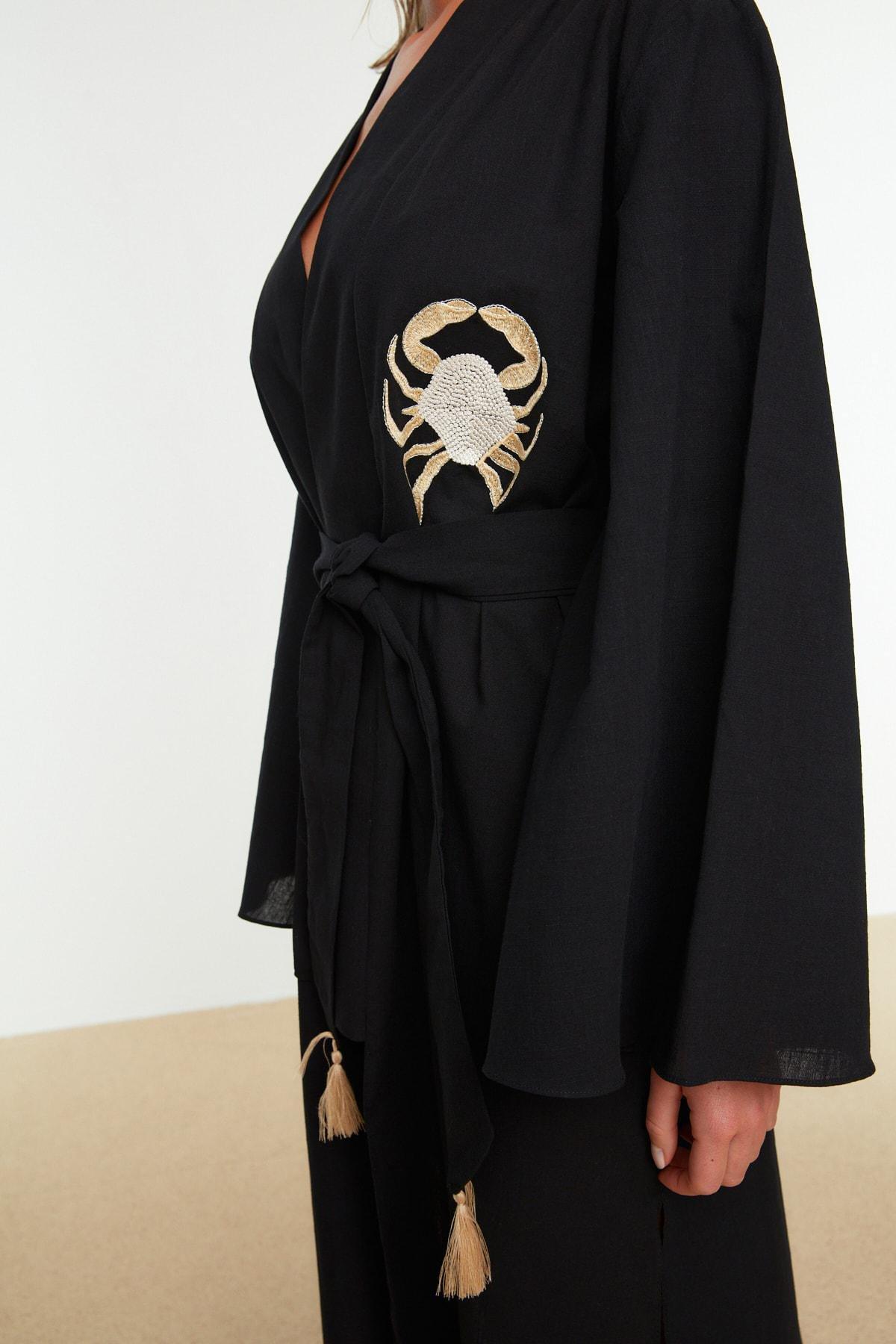 Black Cotton Kimono, , large image number 3