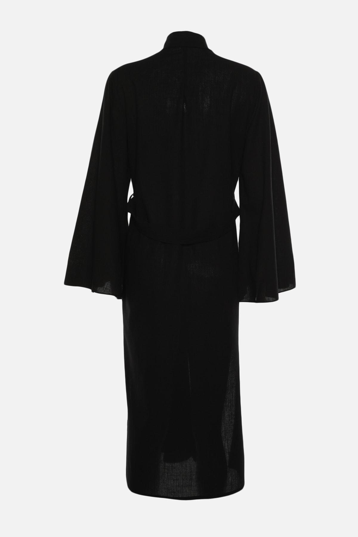 Trendyol - Black V-Neck Cotton Kimono