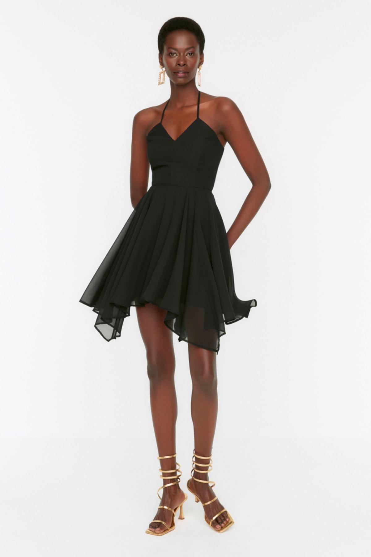 Black V-Neck Skater Dress, , large image number 0